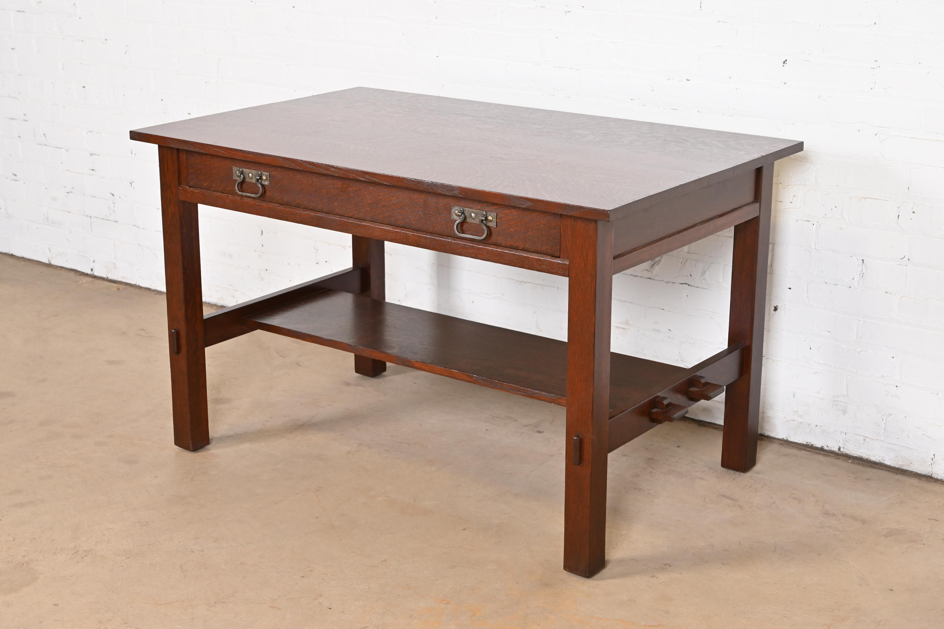 Antique Stickley Mission Oak Arts & Crafts Writing Desk or Library Table, Circa 1900 - Image 2