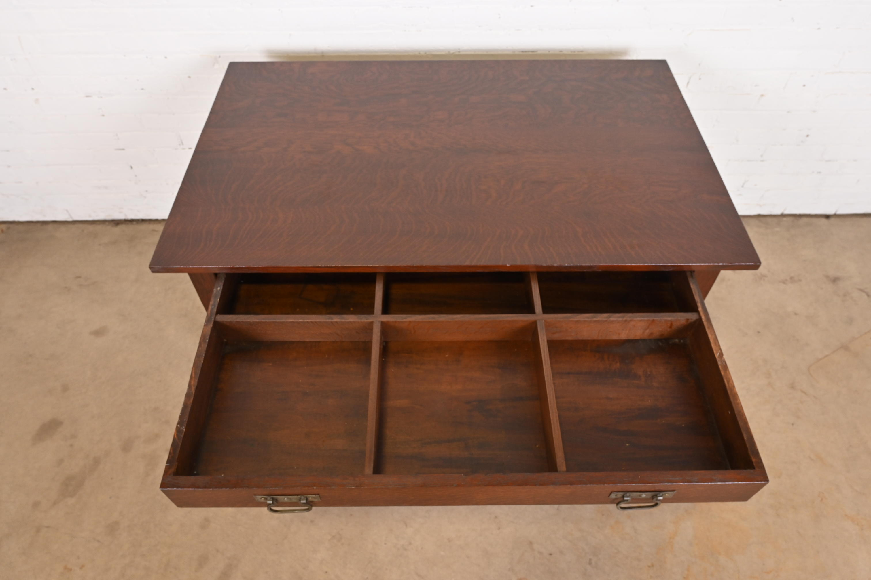 Antique Stickley Mission Oak Arts & Crafts Writing Desk or Library Table, Circa 1900 - Image 7