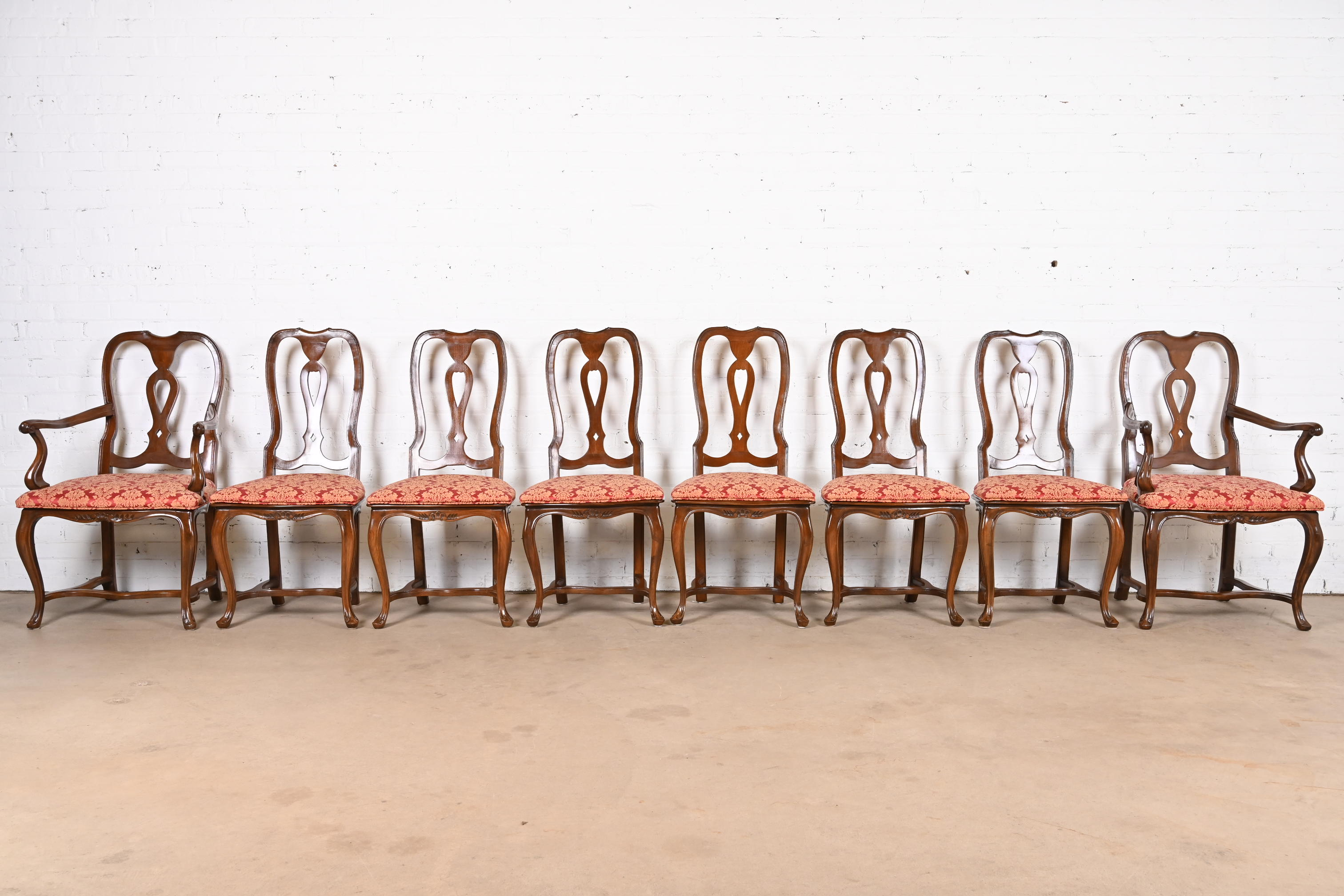 Baker Furniture Italian Provincial Louis XV Carved Walnut Dining Chairs, Set of Eight - Image 2