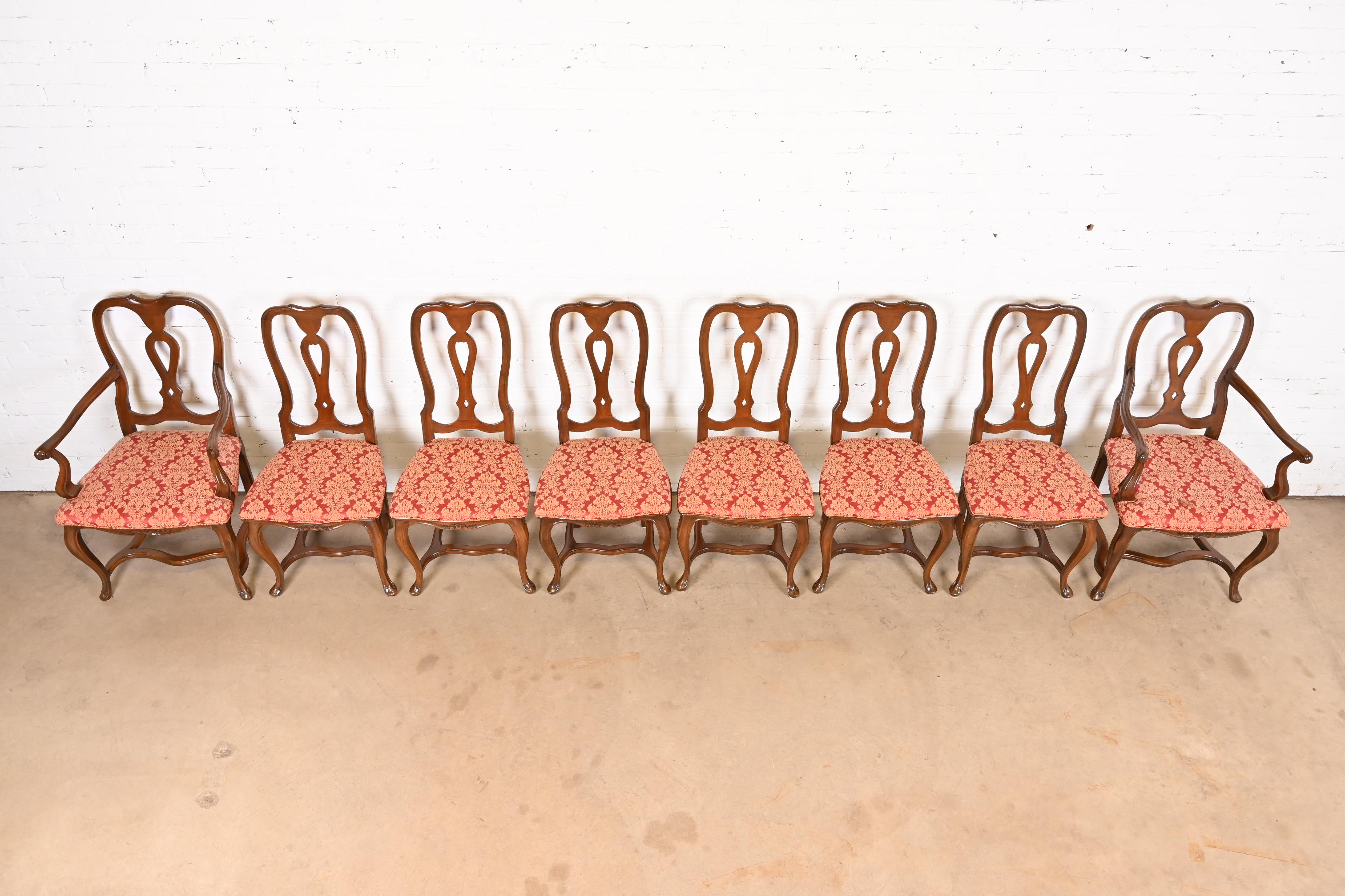 Baker Furniture Italian Provincial Louis XV Carved Walnut Dining Chairs, Set of Eight - Image 4
