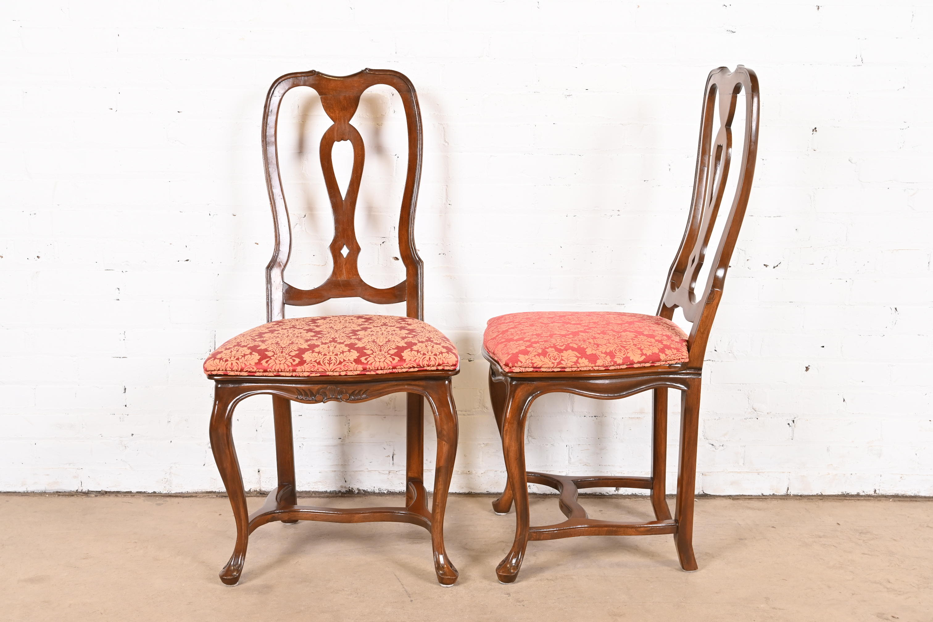 Baker Furniture Italian Provincial Louis XV Carved Walnut Dining Chairs, Set of Eight - Image 5