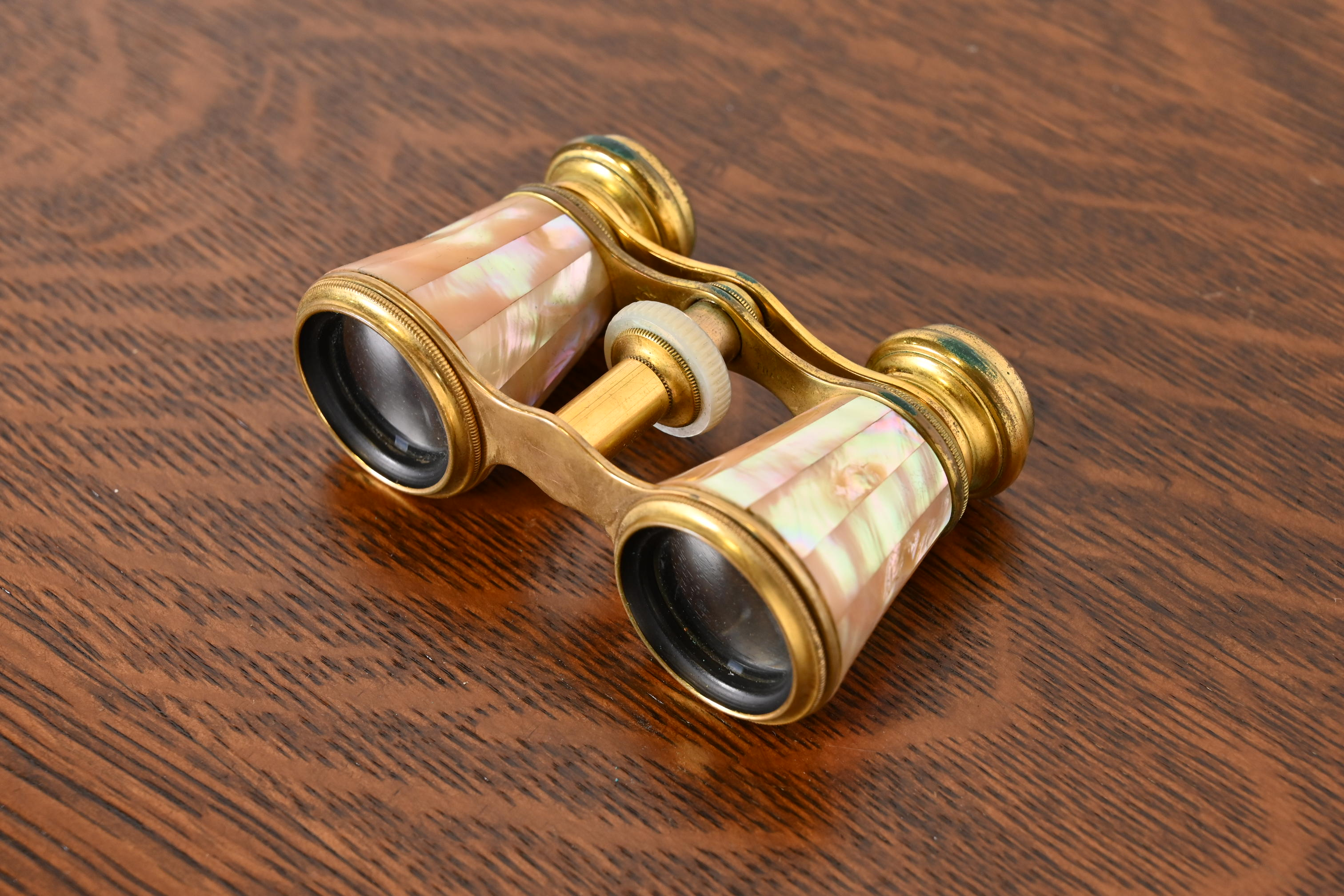 Colmont Ft Paris Mother of Pearl French Opera Glasses With Velvet Lined Leather Case, Circa 1890s