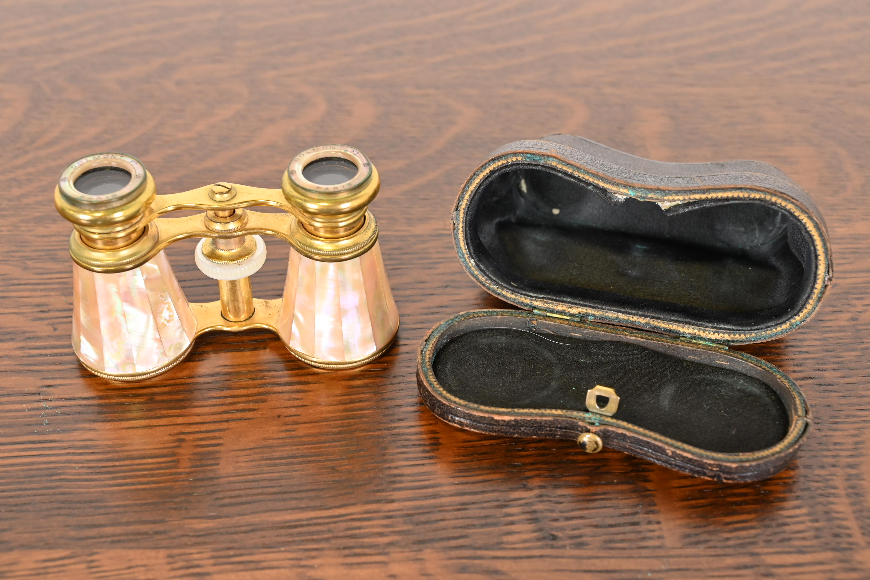 Colmont Ft Paris Mother of Pearl French Opera Glasses With Velvet Lined Leather Case, Circa 1890s - Image 11