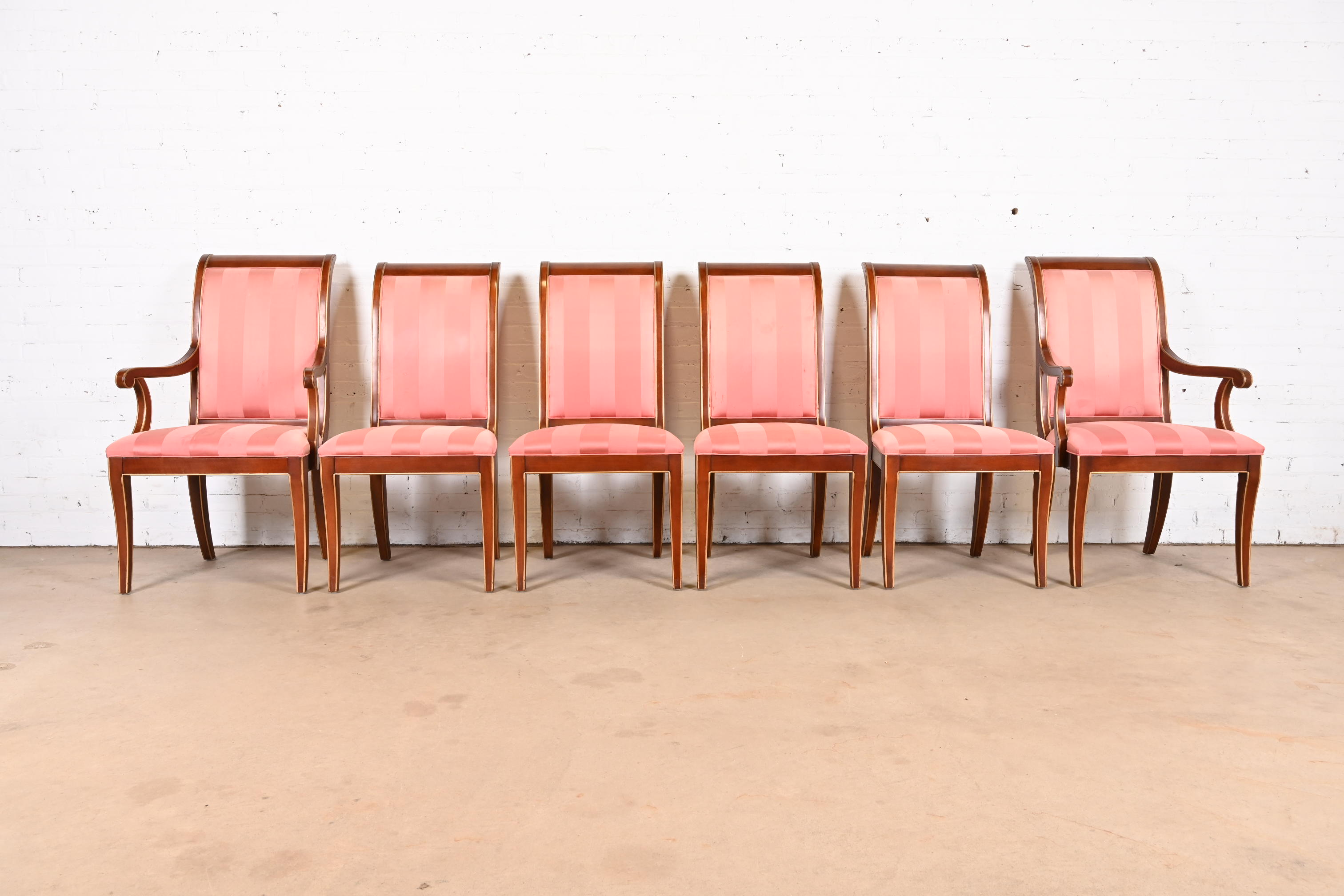 E. J. Victor Regency Carved Mahogany and Gold Gilt Dining Chairs, Set of Six