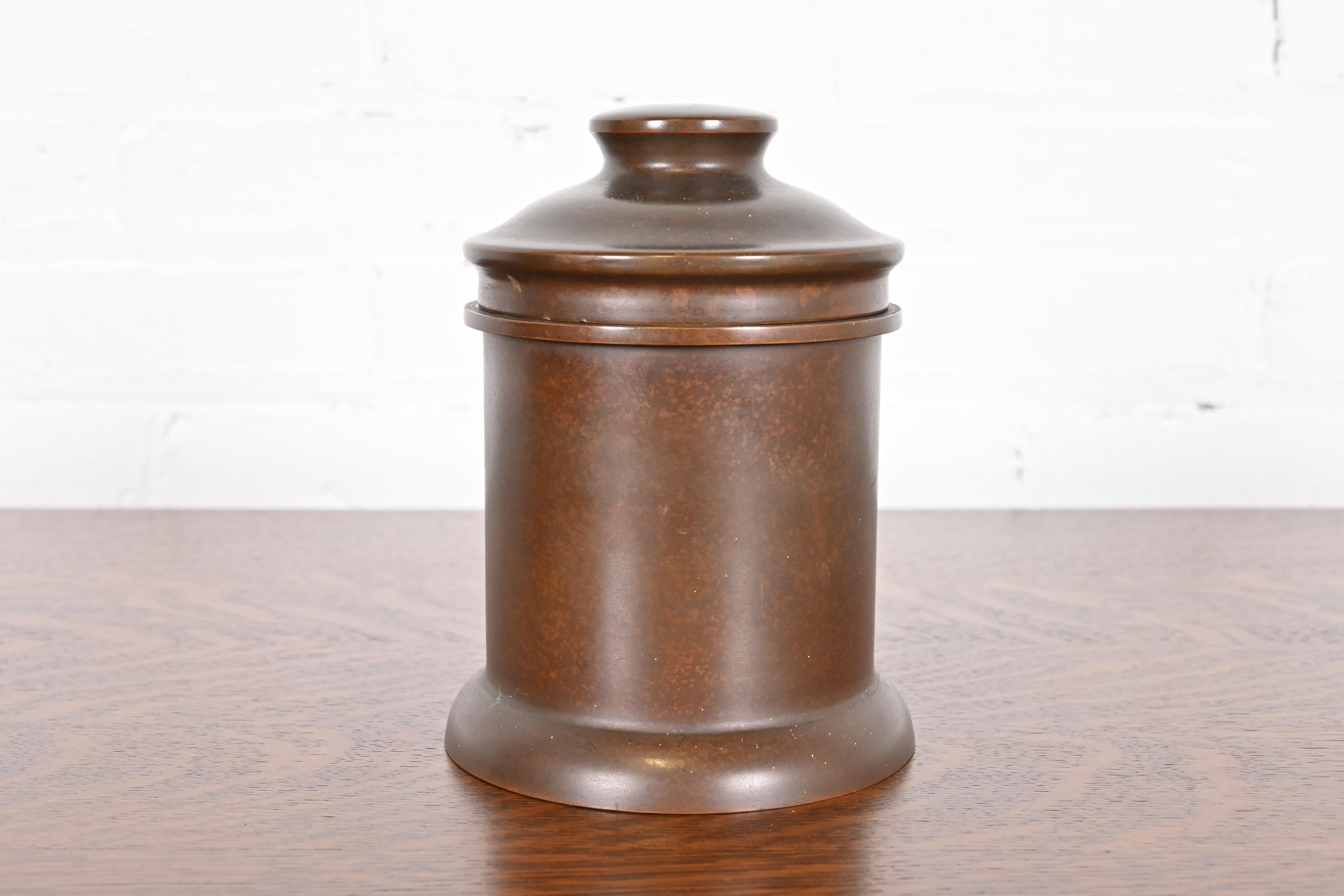 Heintz Arts & Crafts Bronze Round Container With Lid, Circa 1910