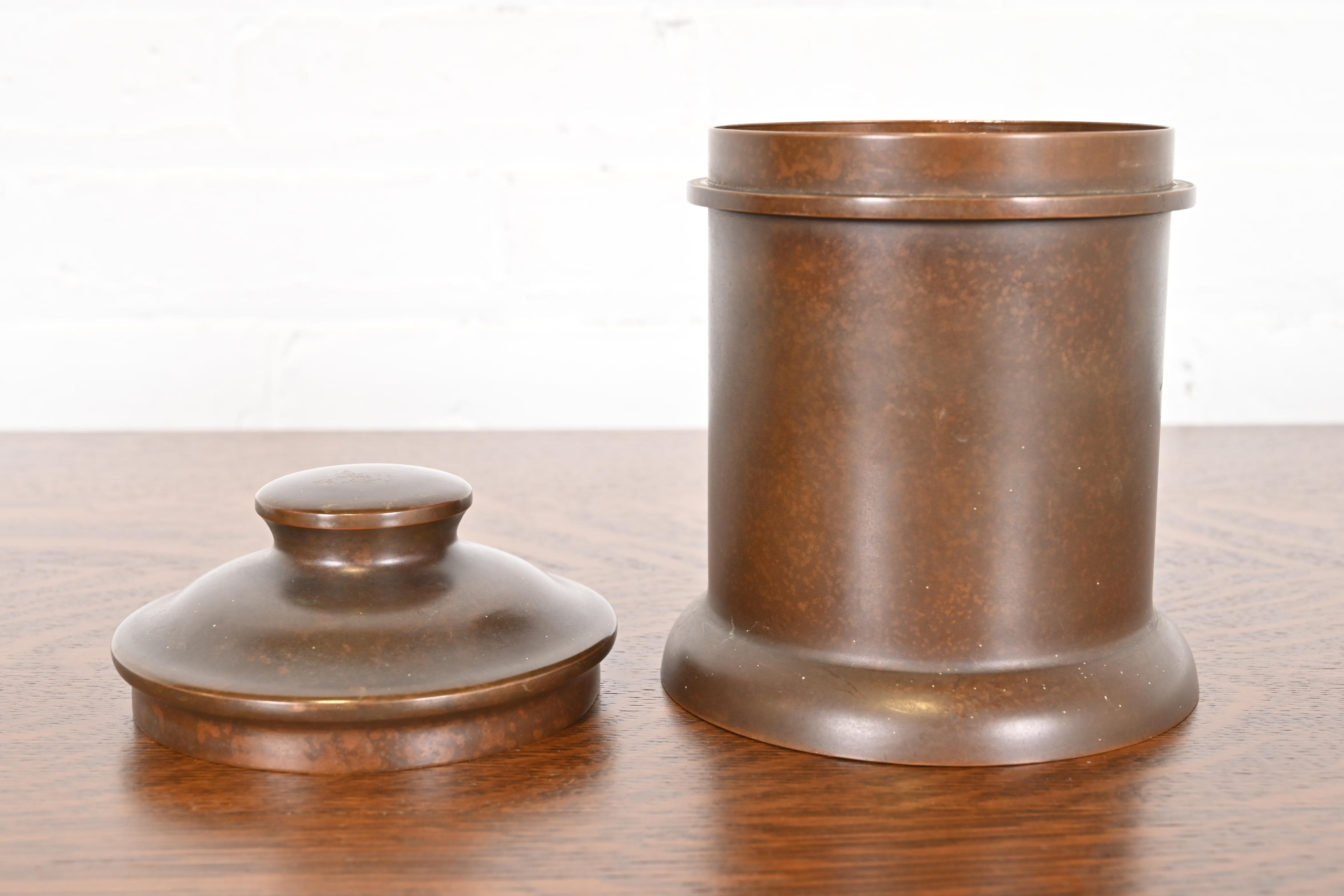 Heintz Arts & Crafts Bronze Round Container With Lid, Circa 1910 - Image 8