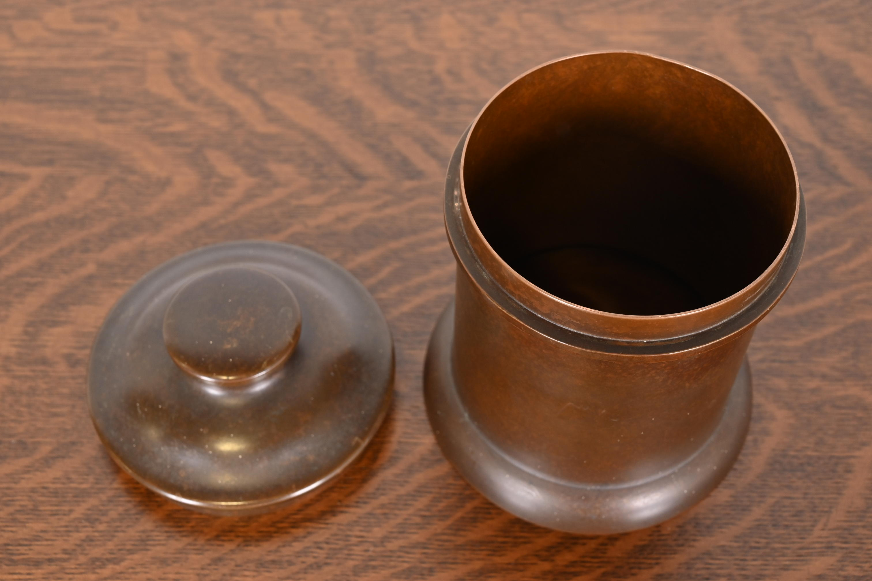 Heintz Arts & Crafts Bronze Round Container With Lid, Circa 1910 - Image 7