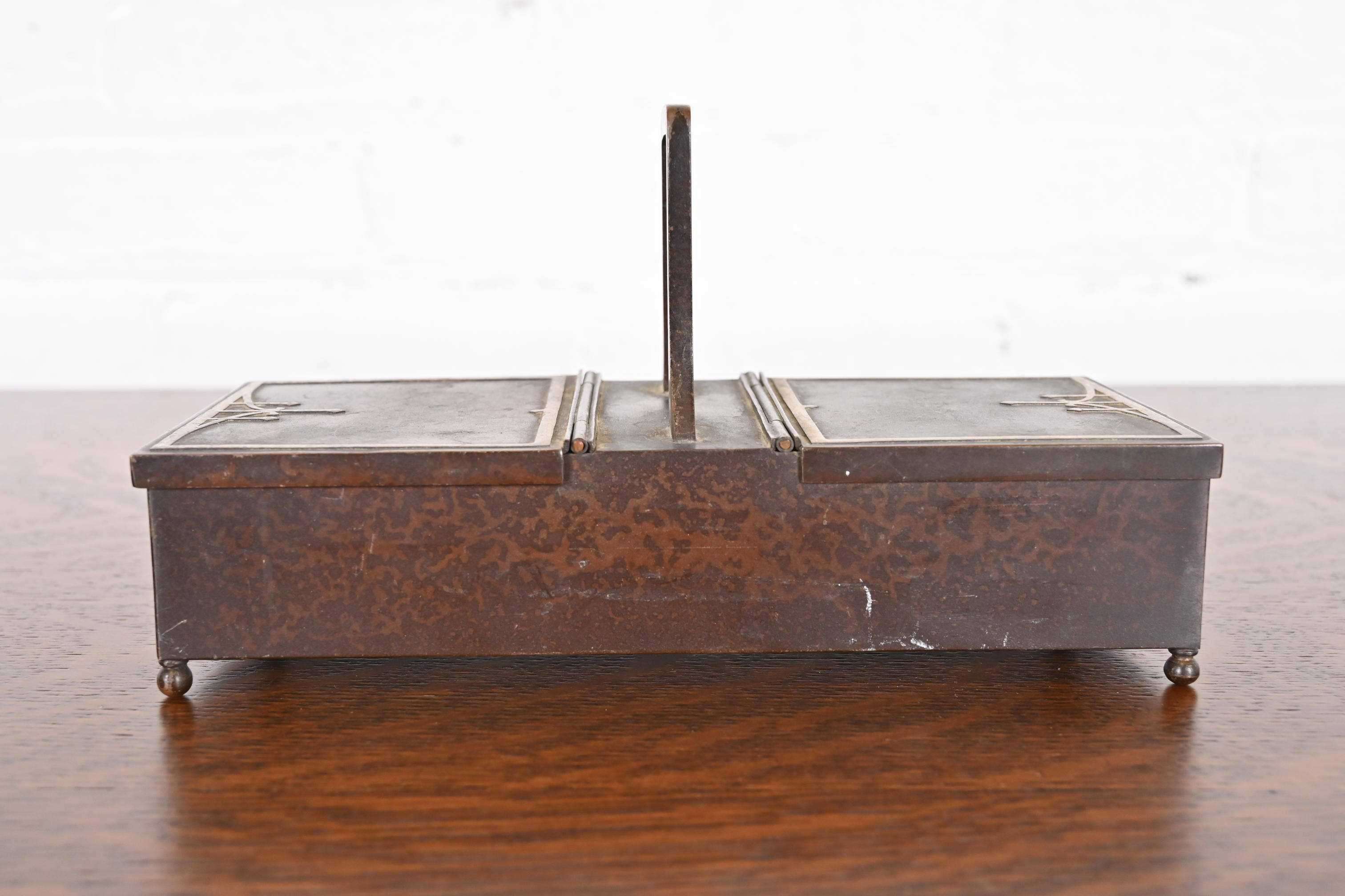 Heintz Arts & Crafts Sterling Silver on Bronze Double Humidor or Cigarette Box - Image 3