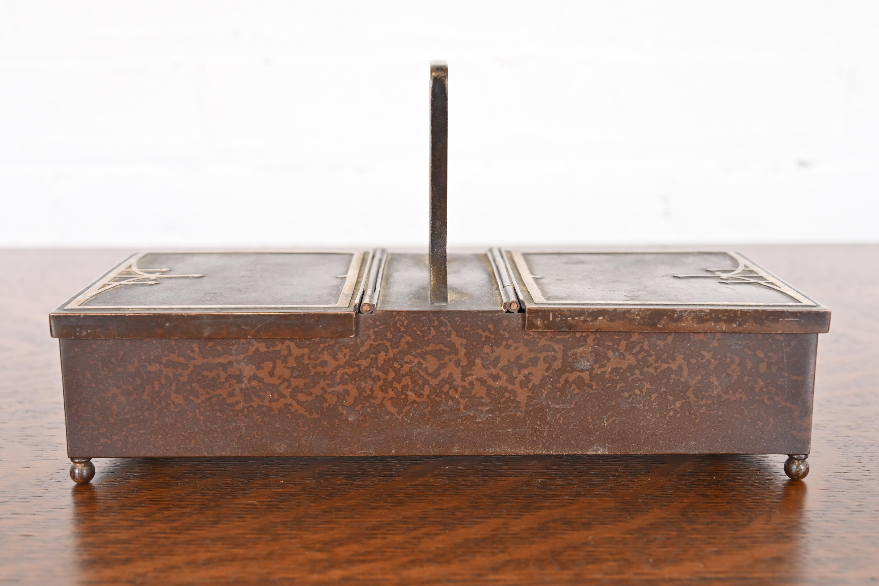 Heintz Arts & Crafts Sterling Silver on Bronze Double Humidor or Cigarette Box - Image 10