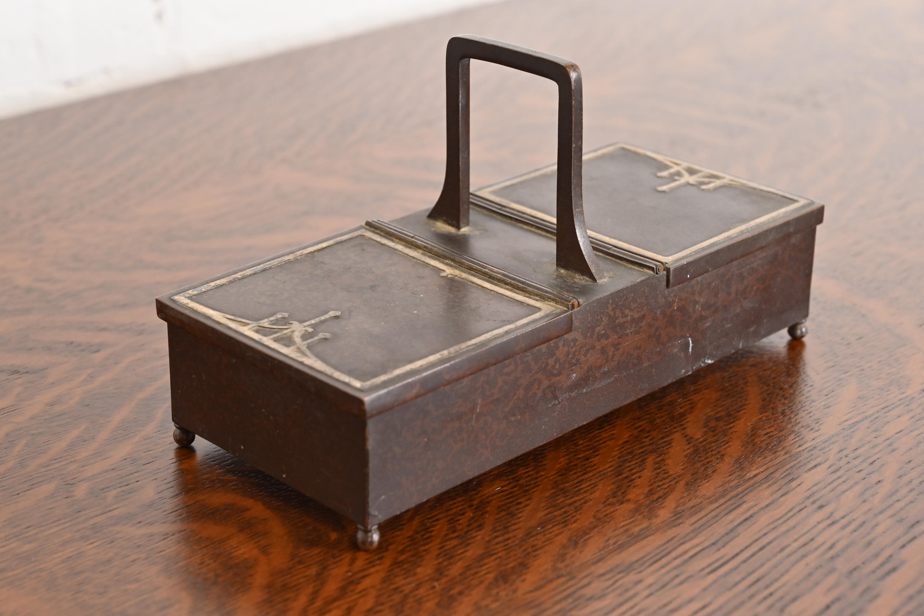 Heintz Arts & Crafts Sterling Silver on Bronze Double Humidor or Cigarette Box - Image 5