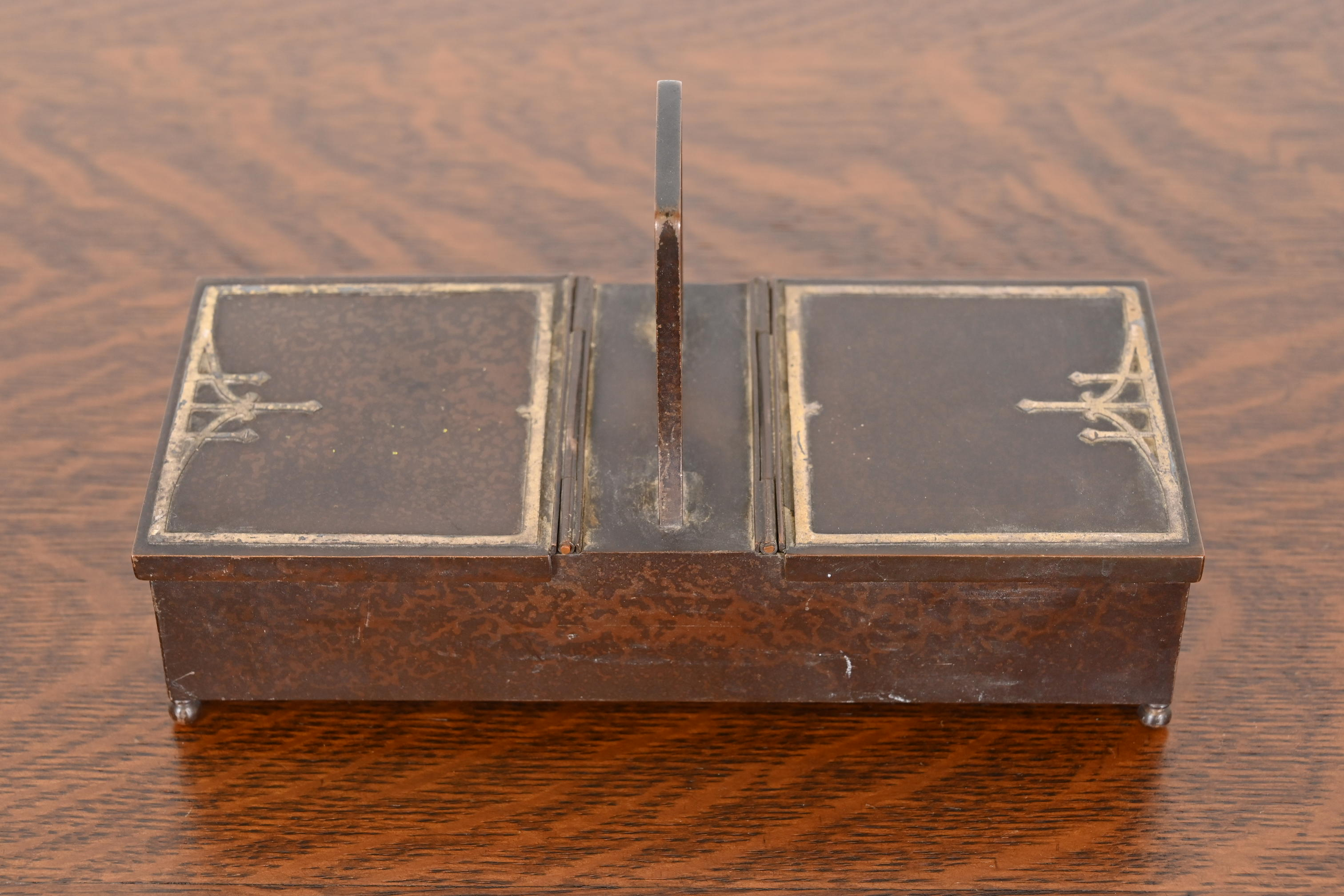 Heintz Arts & Crafts Sterling Silver on Bronze Double Humidor or Cigarette Box - Image 2