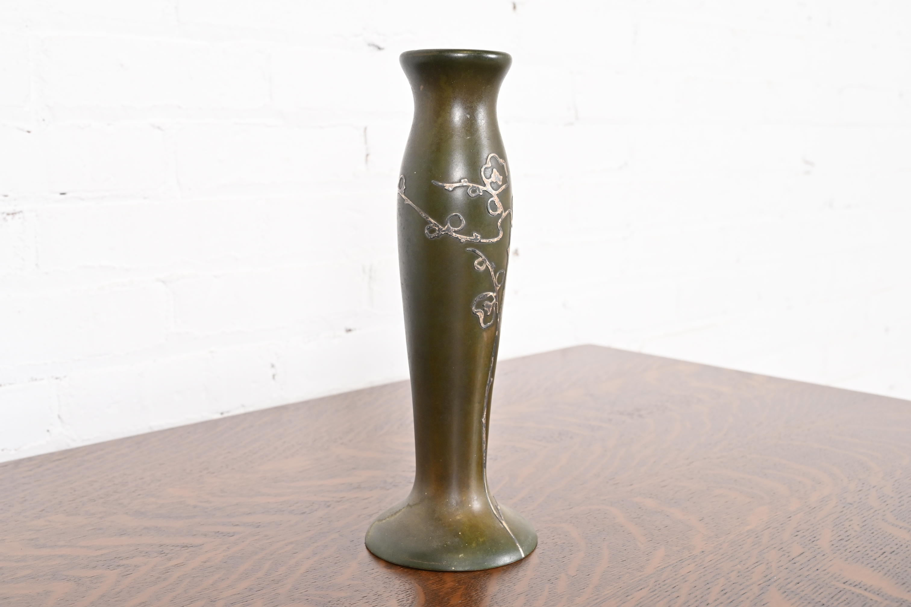 Heintz Arts & Crafts Sterling Silver on Bronze Tall Vase - Image 6