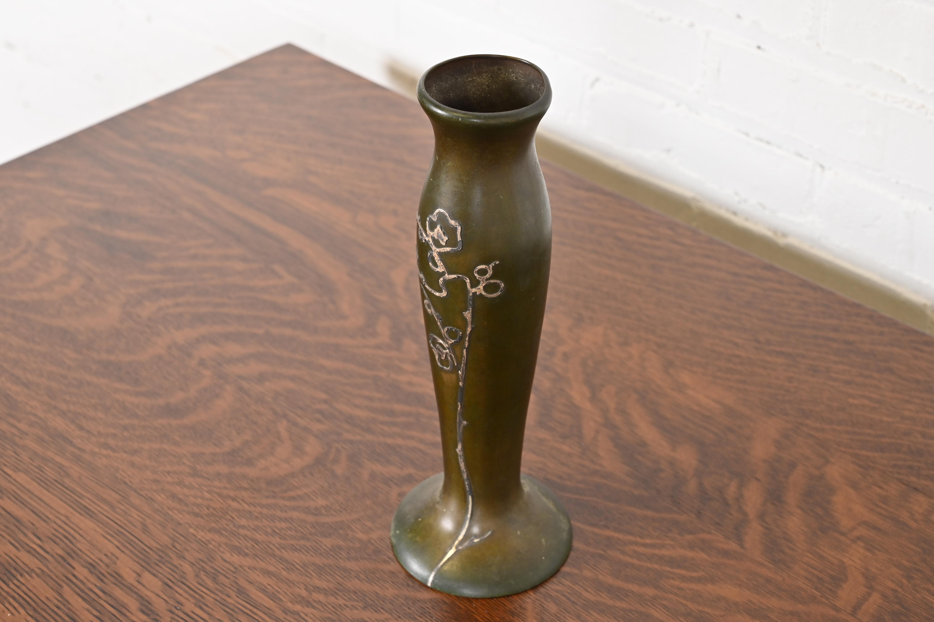 Heintz Arts & Crafts Sterling Silver on Bronze Tall Vase - Image 4