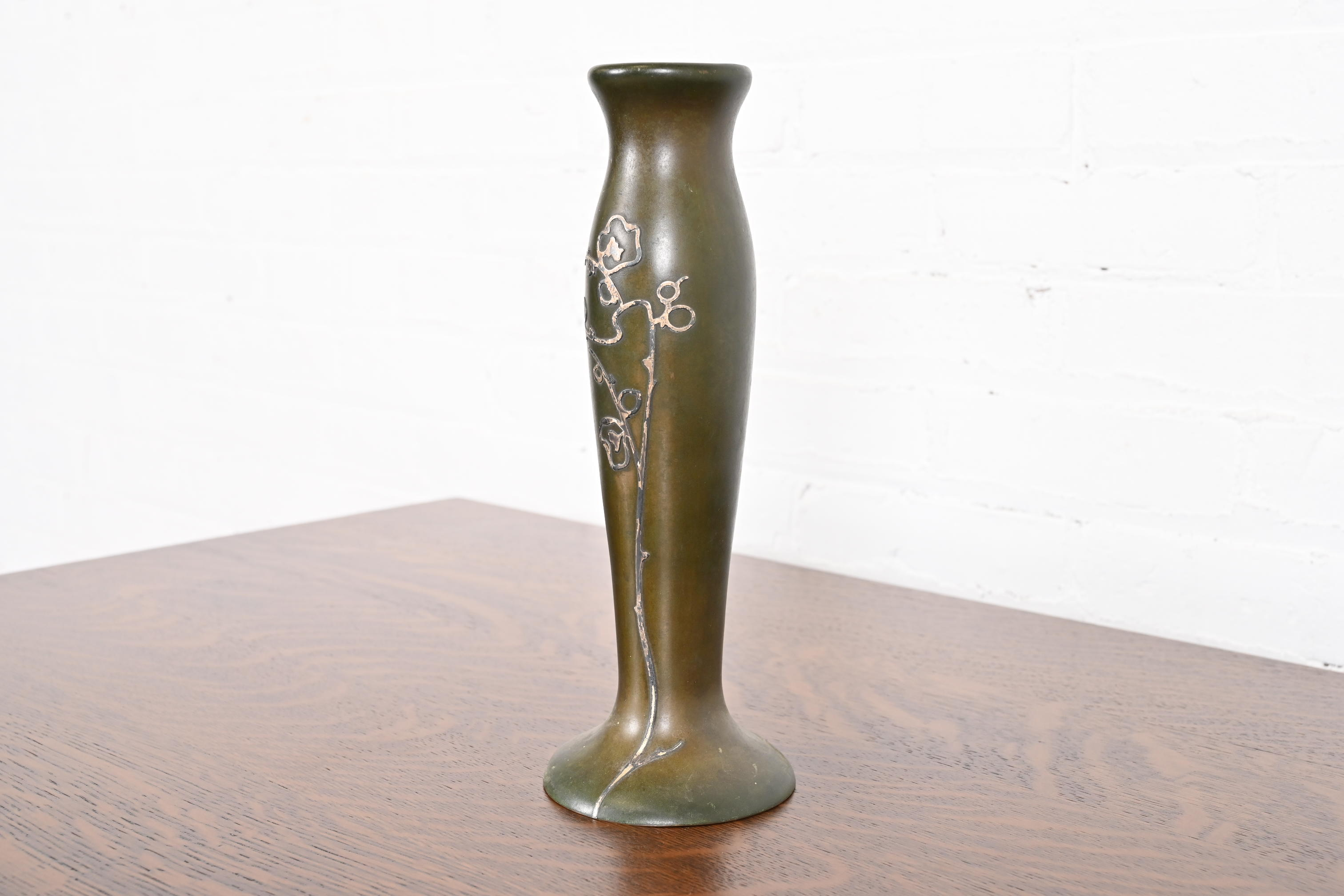 Heintz Arts & Crafts Sterling Silver on Bronze Tall Vase - Image 3
