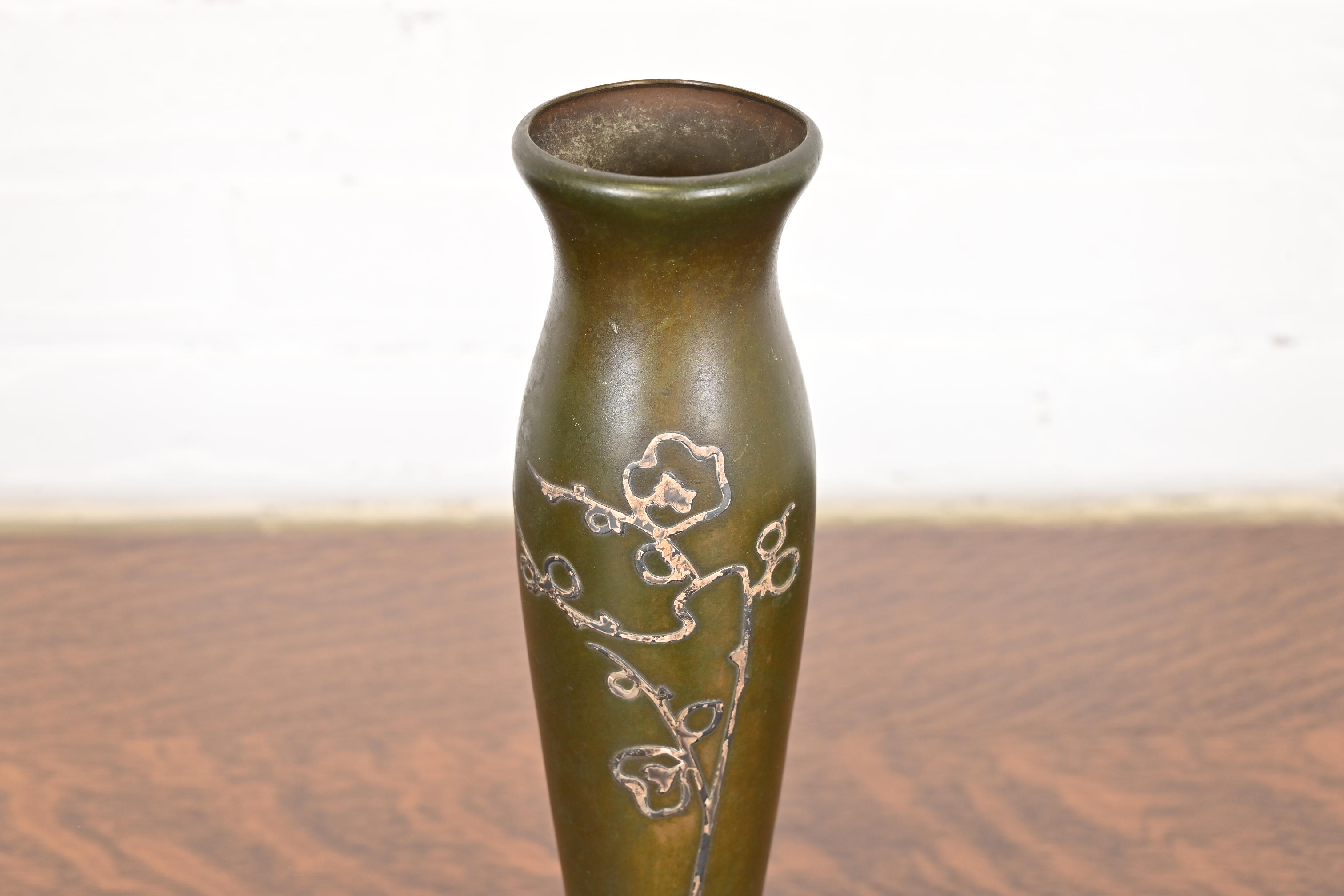 Heintz Arts & Crafts Sterling Silver on Bronze Tall Vase - Image 8
