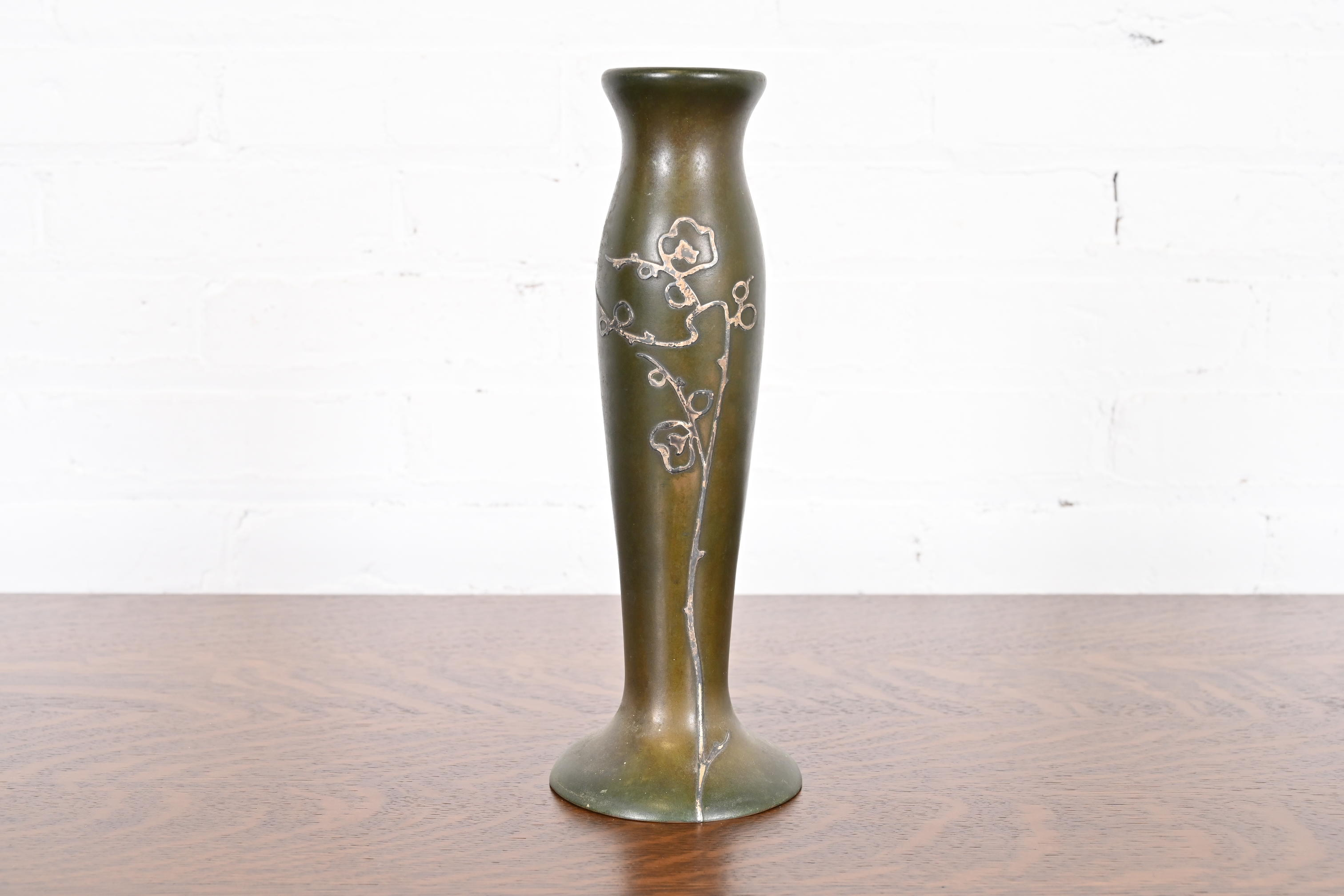 Heintz Arts & Crafts Sterling Silver on Bronze Tall Vase - Image 11