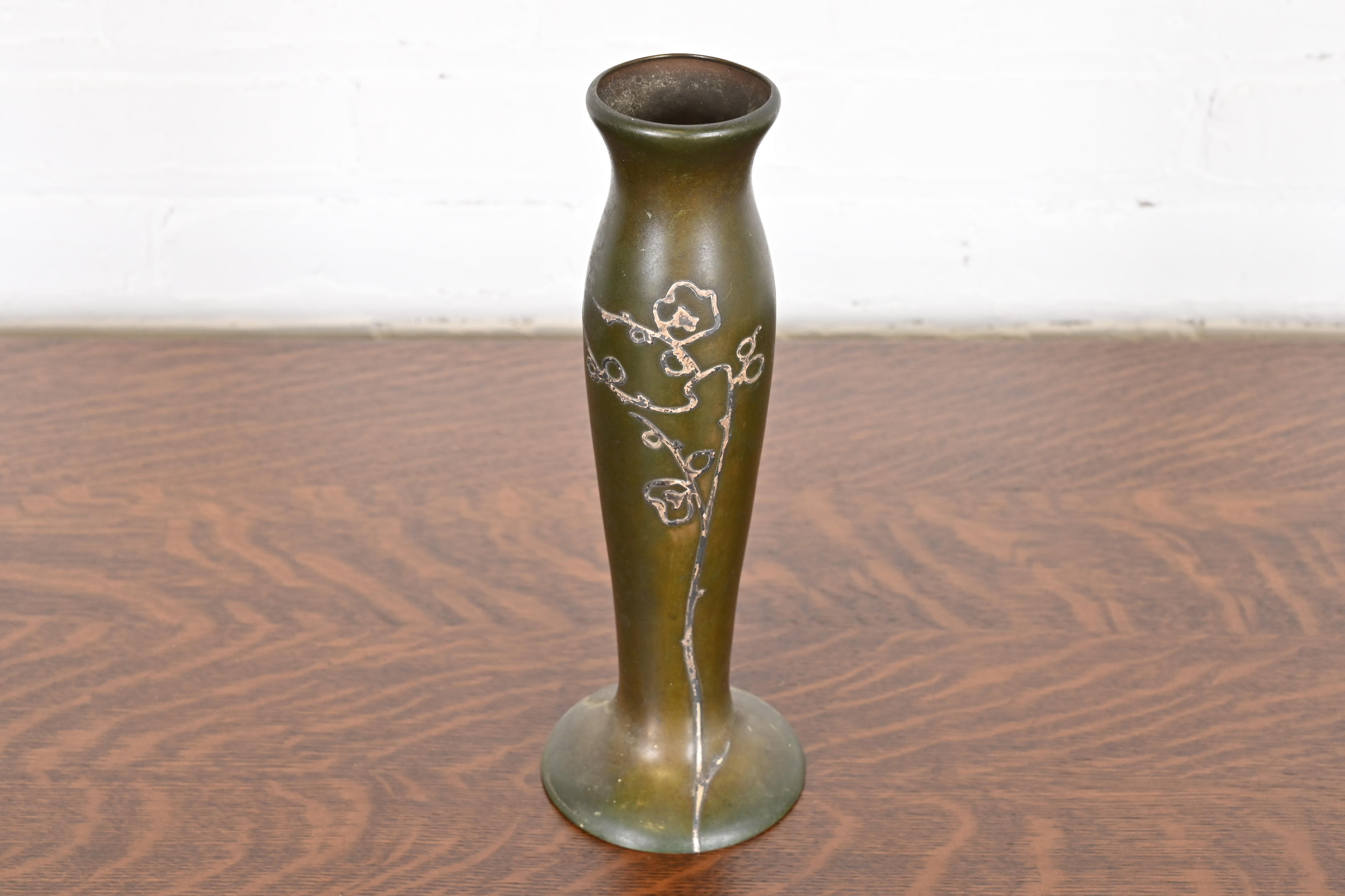 Heintz Arts & Crafts Sterling Silver on Bronze Tall Vase