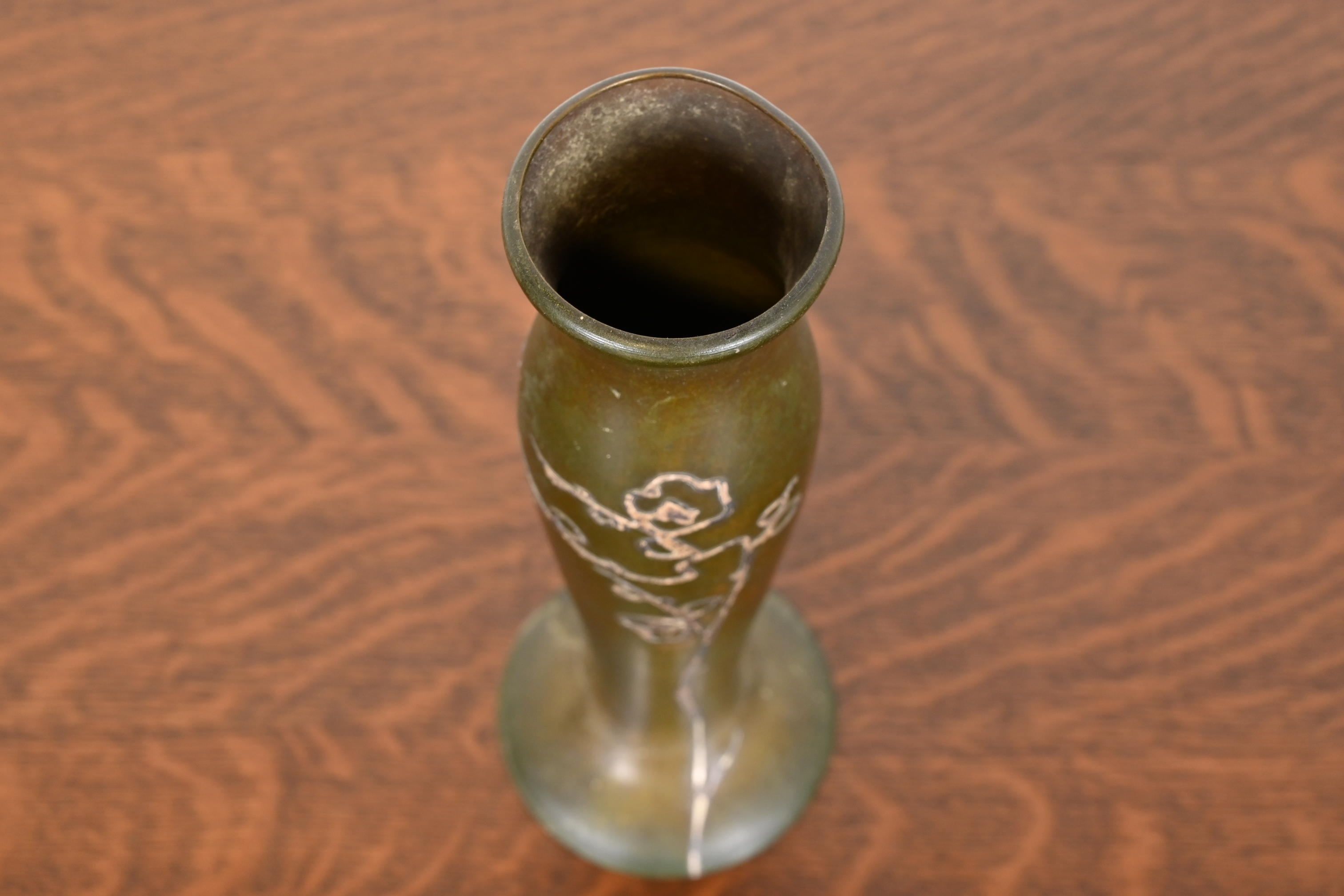 Heintz Arts & Crafts Sterling Silver on Bronze Tall Vase - Image 7