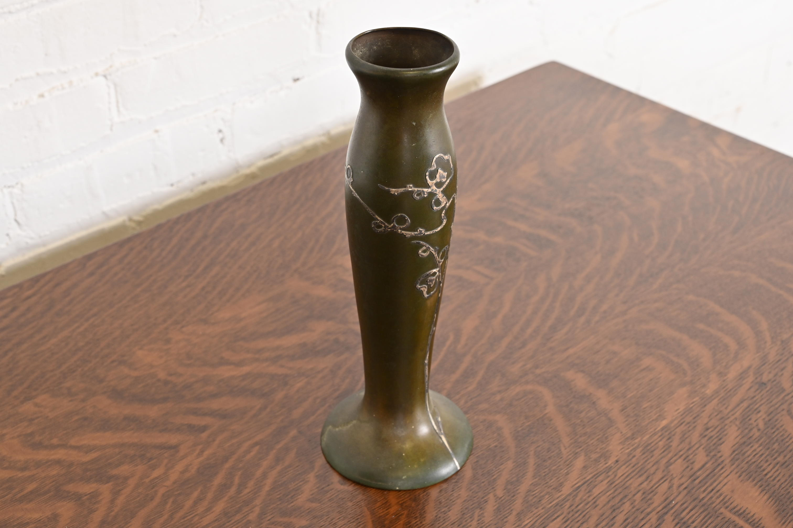 Heintz Arts & Crafts Sterling Silver on Bronze Tall Vase - Image 5