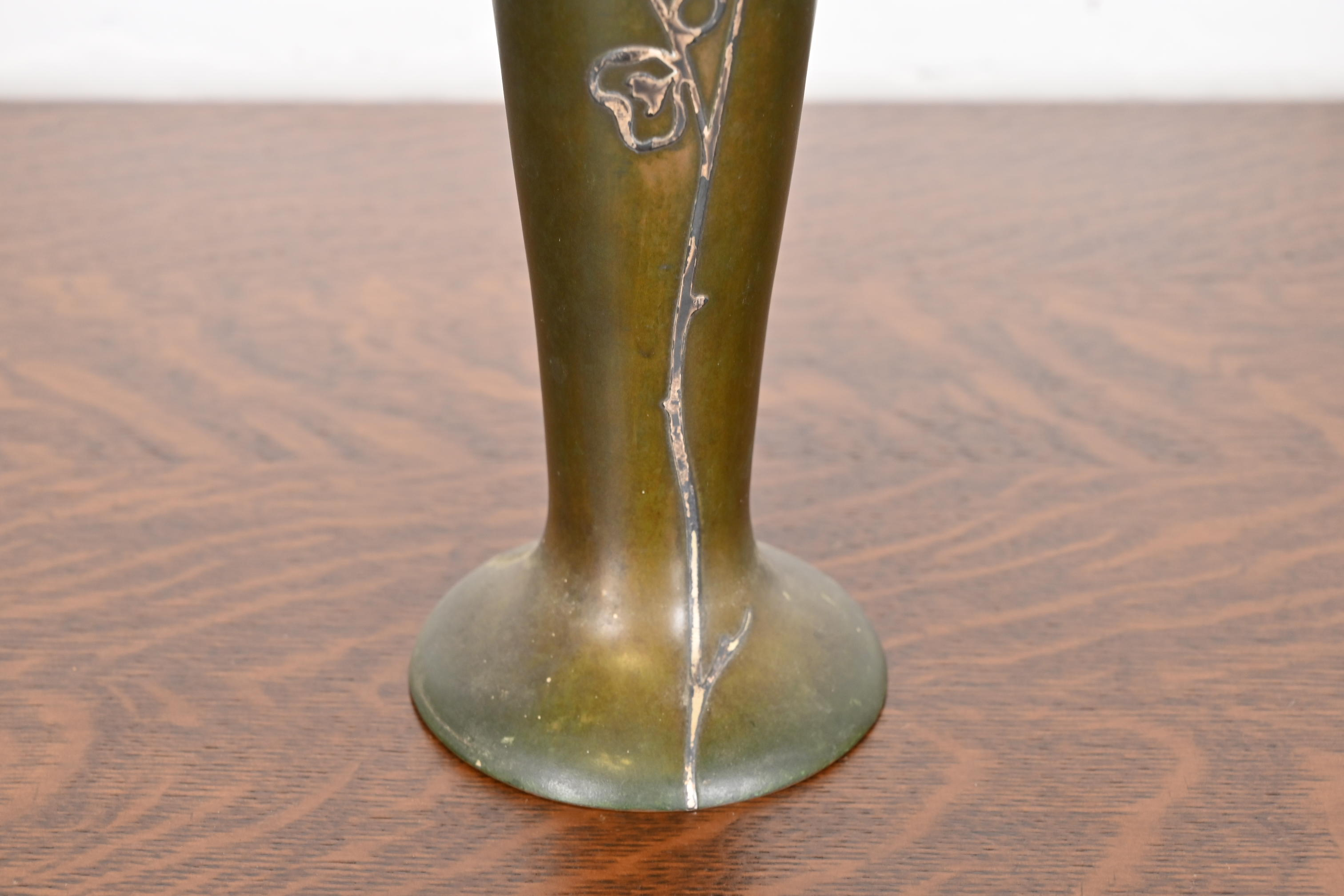 Heintz Arts & Crafts Sterling Silver on Bronze Tall Vase - Image 9