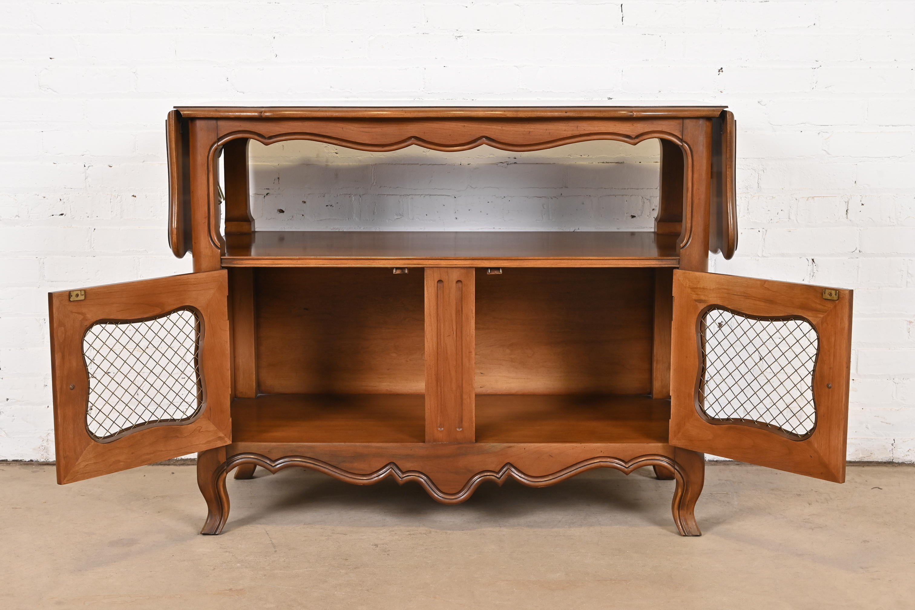 Kindel Furniture French Provincial Louis XV Cherry Wood Buffet Server or Bar Cabinet, Circa 1970s - Image 6