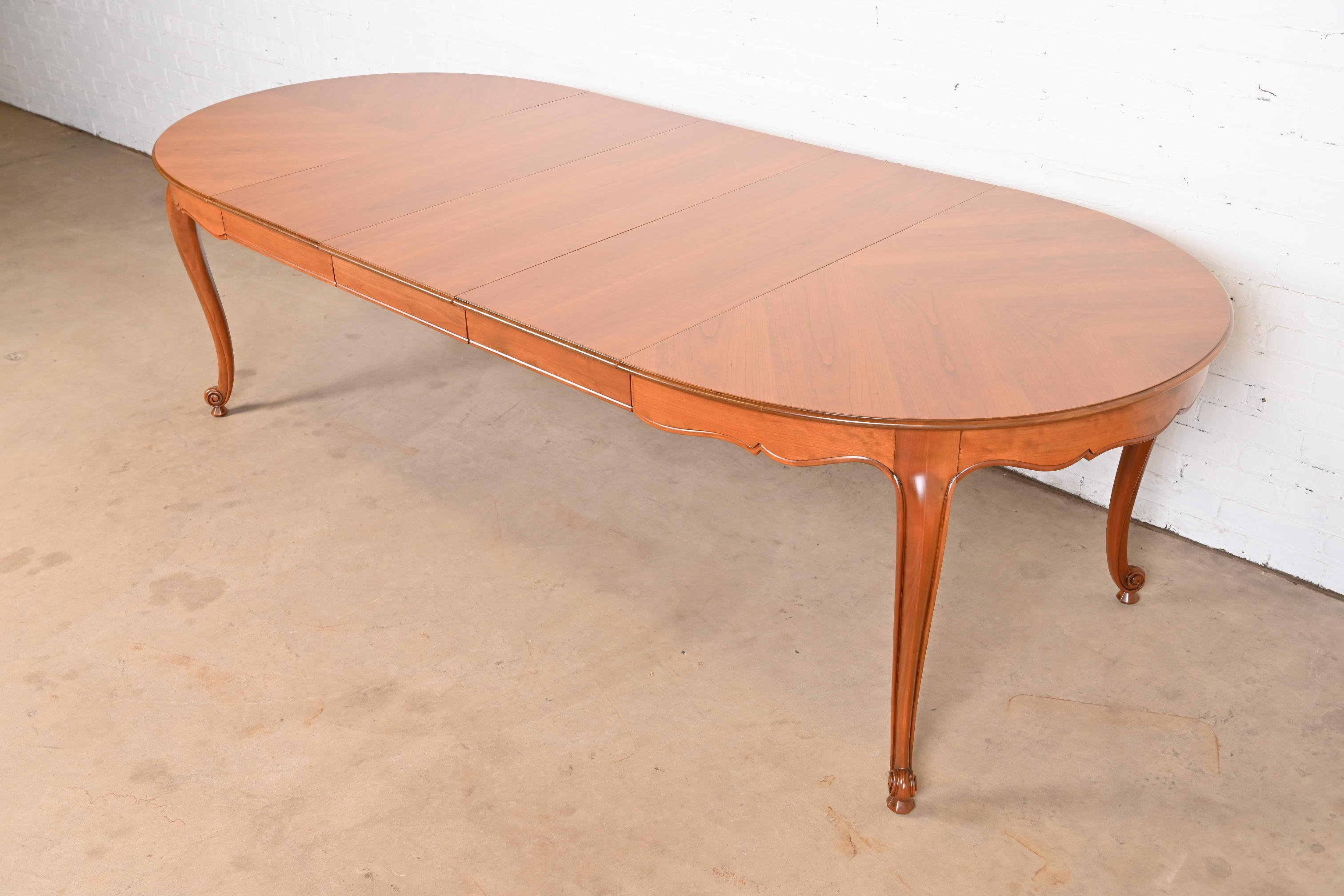 Kindel Furniture French Provincial Louis XV Cherry Wood Extension Dining Table, Newly Refinished