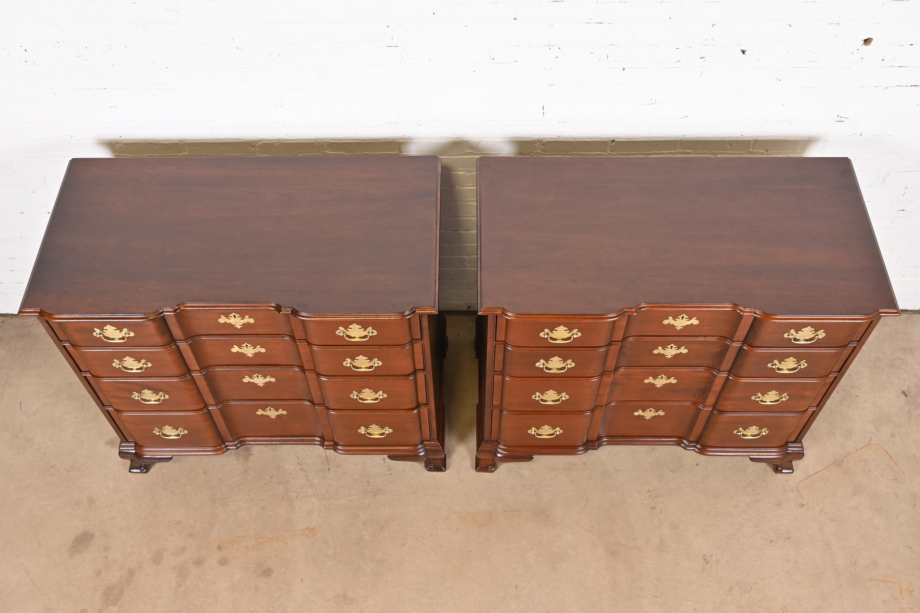 Kindel Furniture Georgian Carved Mahogany Block Front Chests of Drawers, Newly Refinished - Image 9