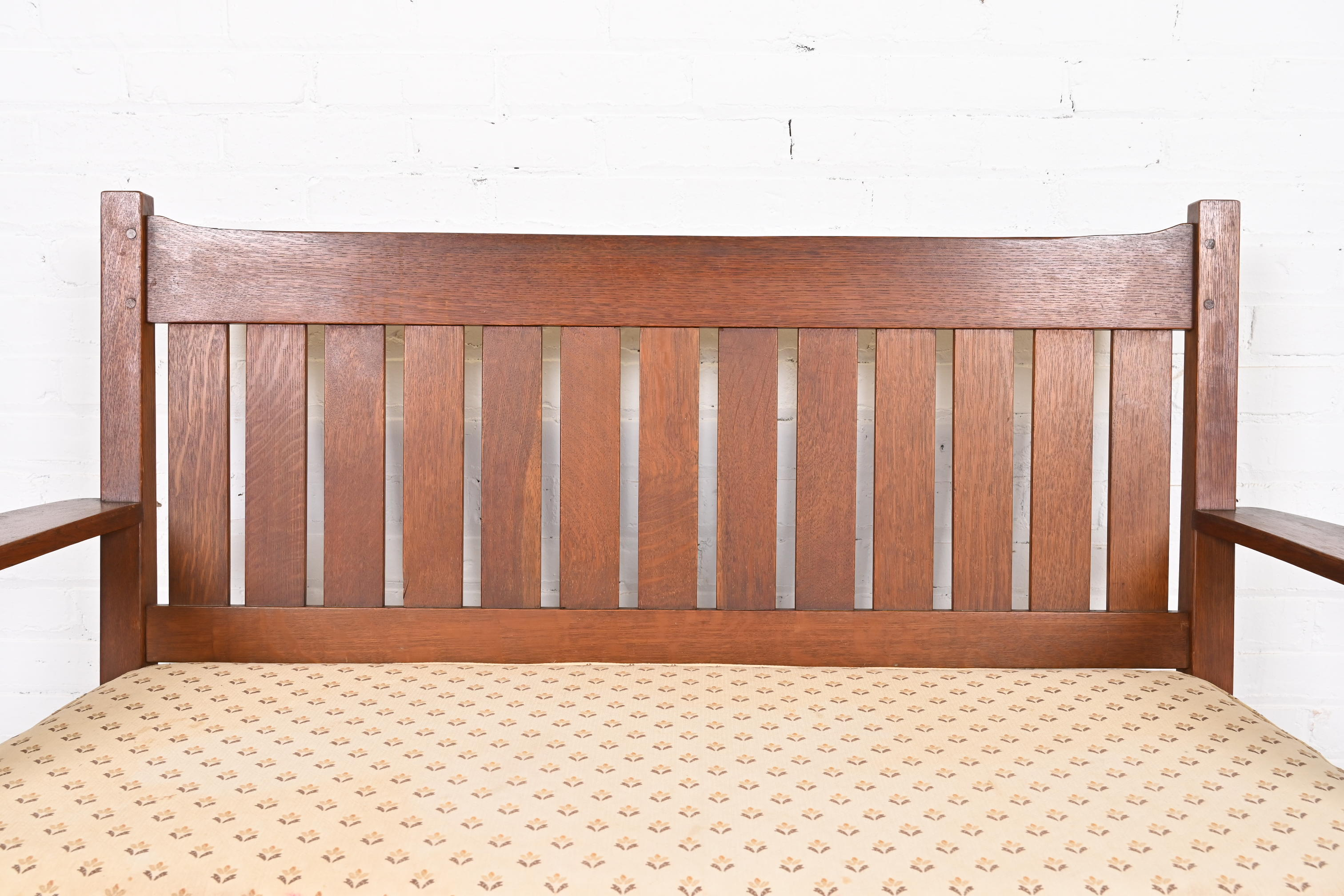L. & J. G. Stickley Antique Mission Oak Arts & Crafts Open Arm Settee or Loveseat, Circa 1900 - Image 8