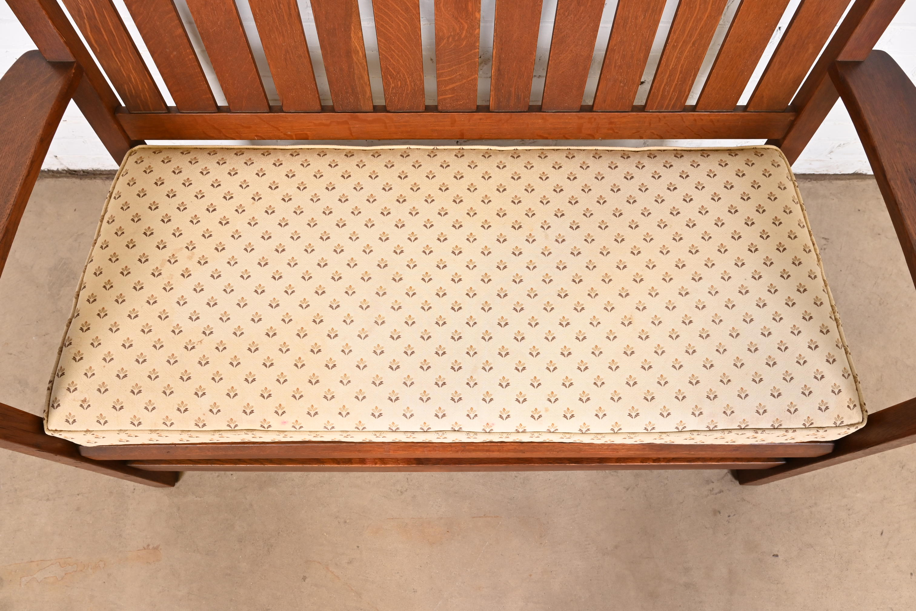 L. & J. G. Stickley Antique Mission Oak Arts & Crafts Open Arm Settee or Loveseat, Circa 1900 - Image 6