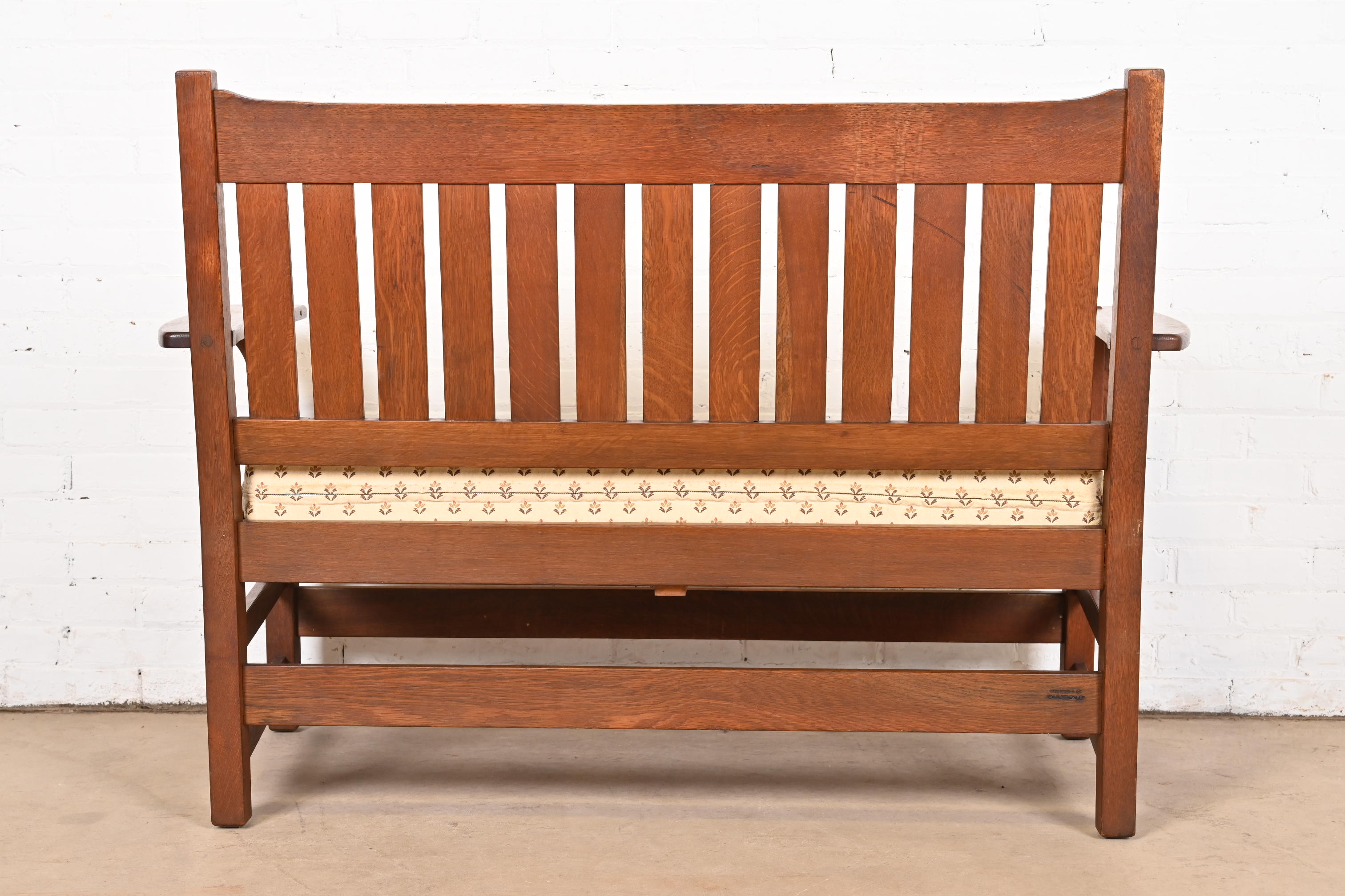 L. & J. G. Stickley Antique Mission Oak Arts & Crafts Open Arm Settee or Loveseat, Circa 1900 - Image 10
