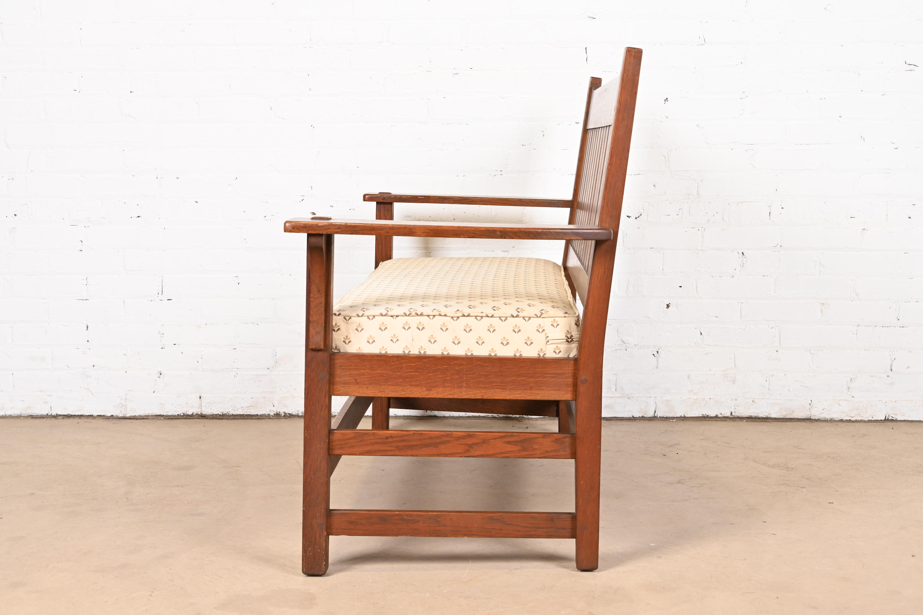 L. & J. G. Stickley Antique Mission Oak Arts & Crafts Open Arm Settee or Loveseat, Circa 1900 - Image 9