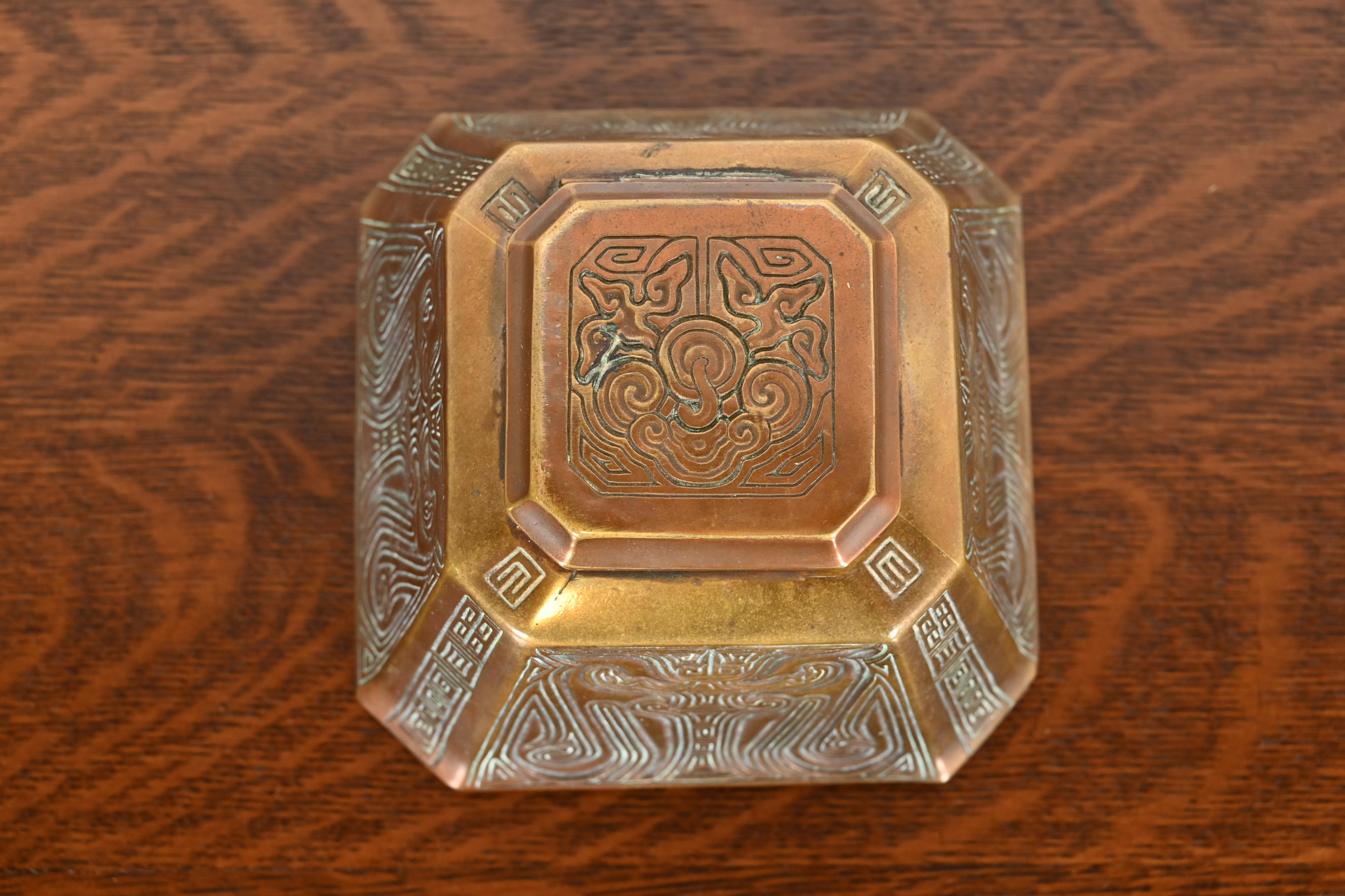 Tiffany Studios New York Chinese Pattern Large Bronze Inkwell, Circa 1910 - Image 7