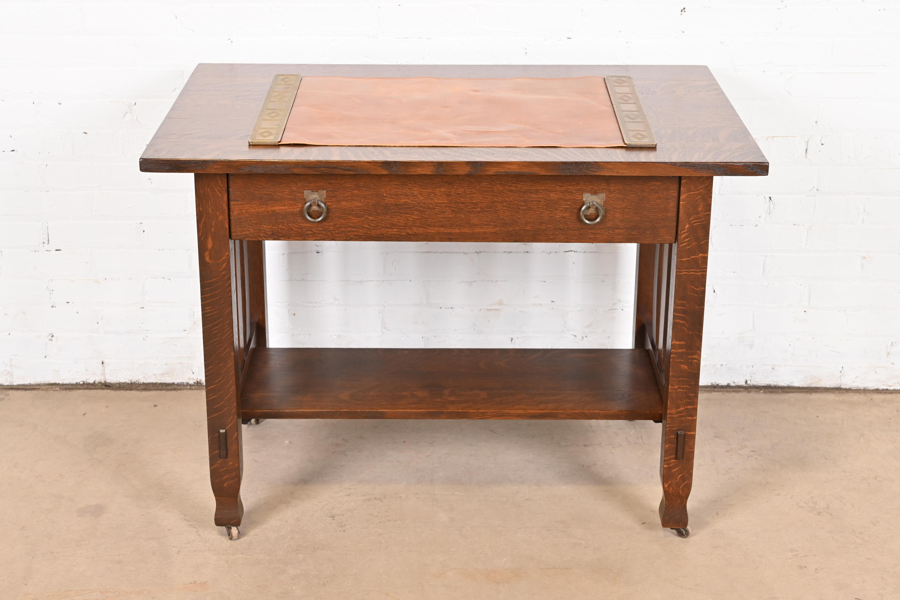 Tiffany Studios New York Graduate Bronze Doré Blotter Ends With Leather Desk Blotter - Image 2