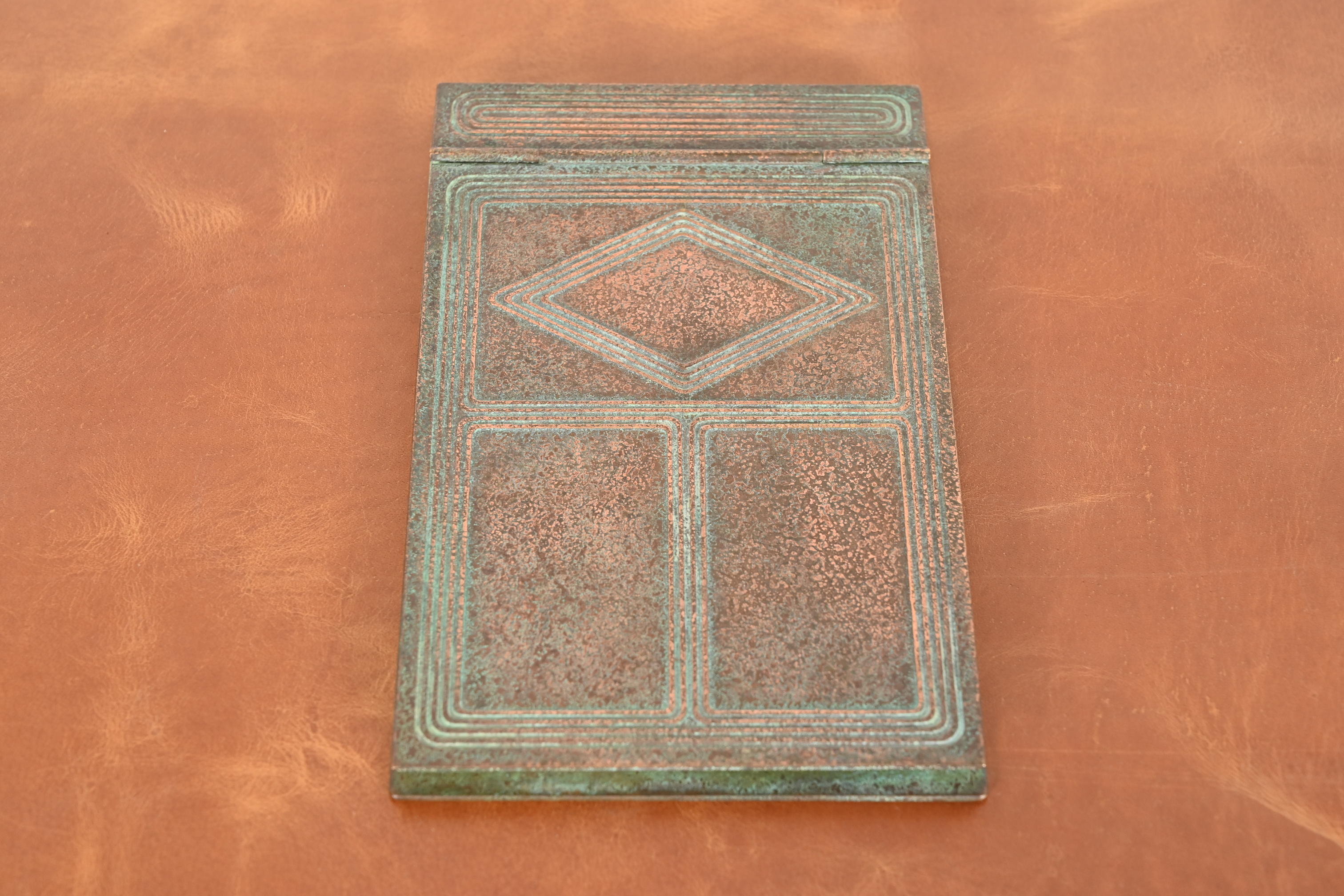 Tiffany Studios New York Graduate Pattern Bronze Notepad Holder