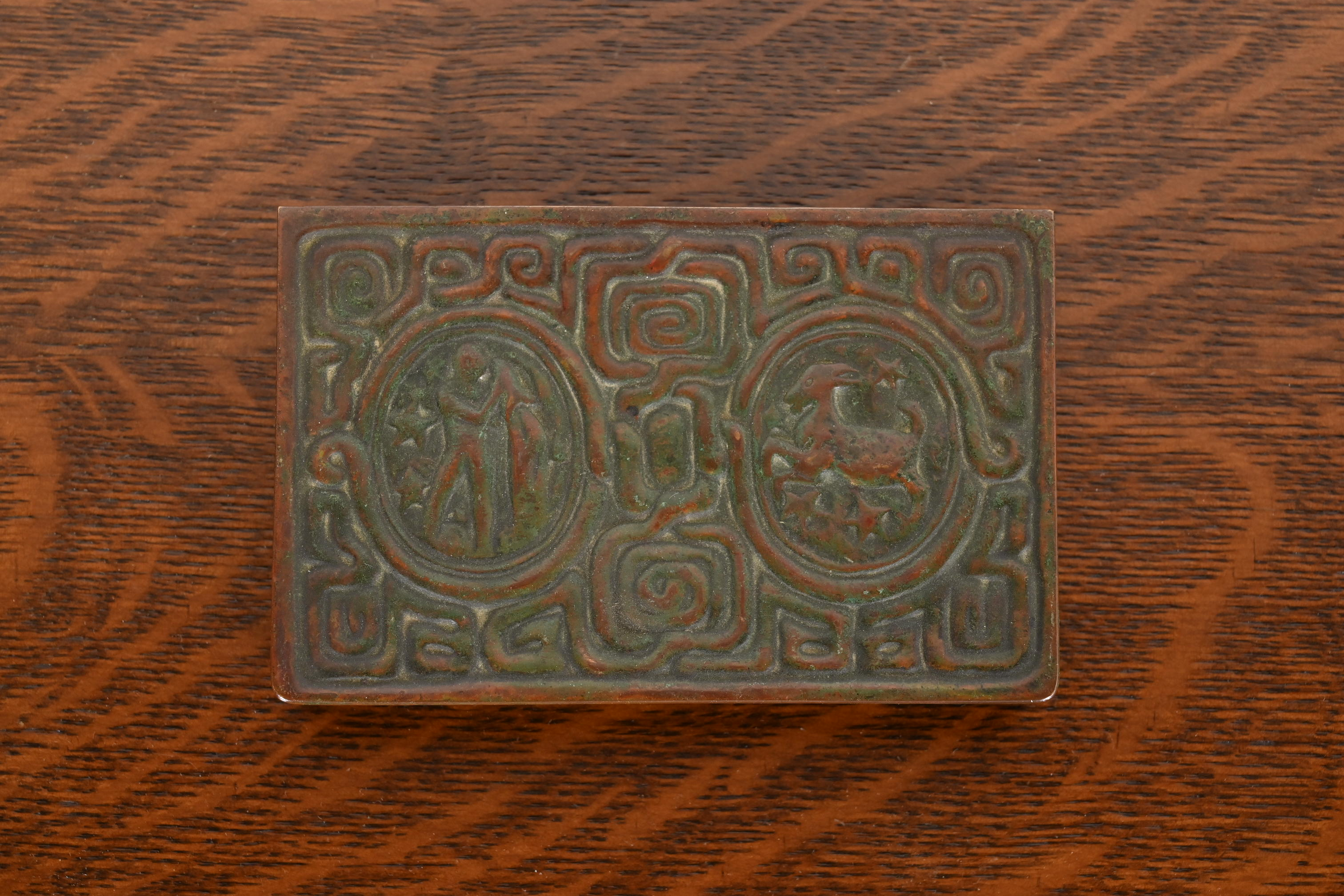 Tiffany Studios New York Zodiac Patinated Bronze Box, Circa 1910 - Image 5