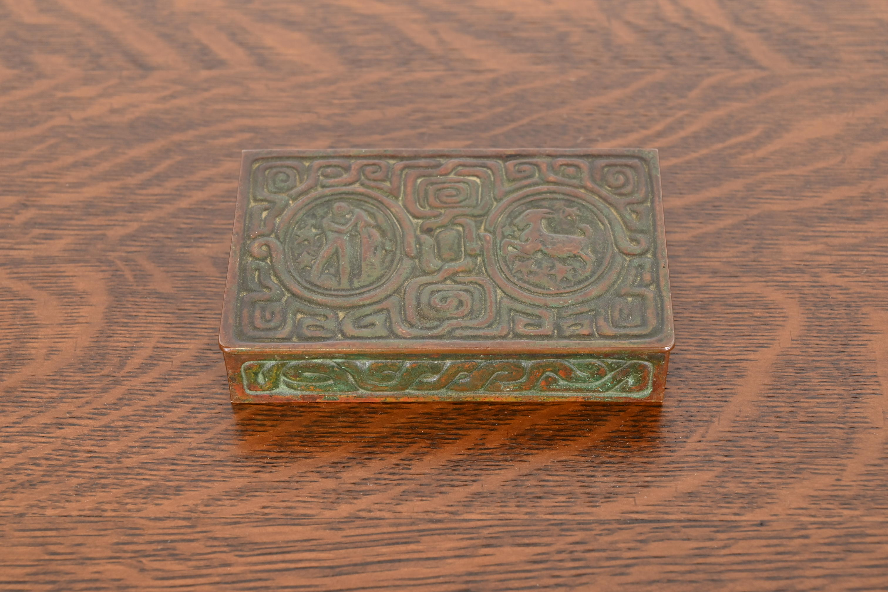 Tiffany Studios New York Zodiac Patinated Bronze Box, Circa 1910 - Image 2