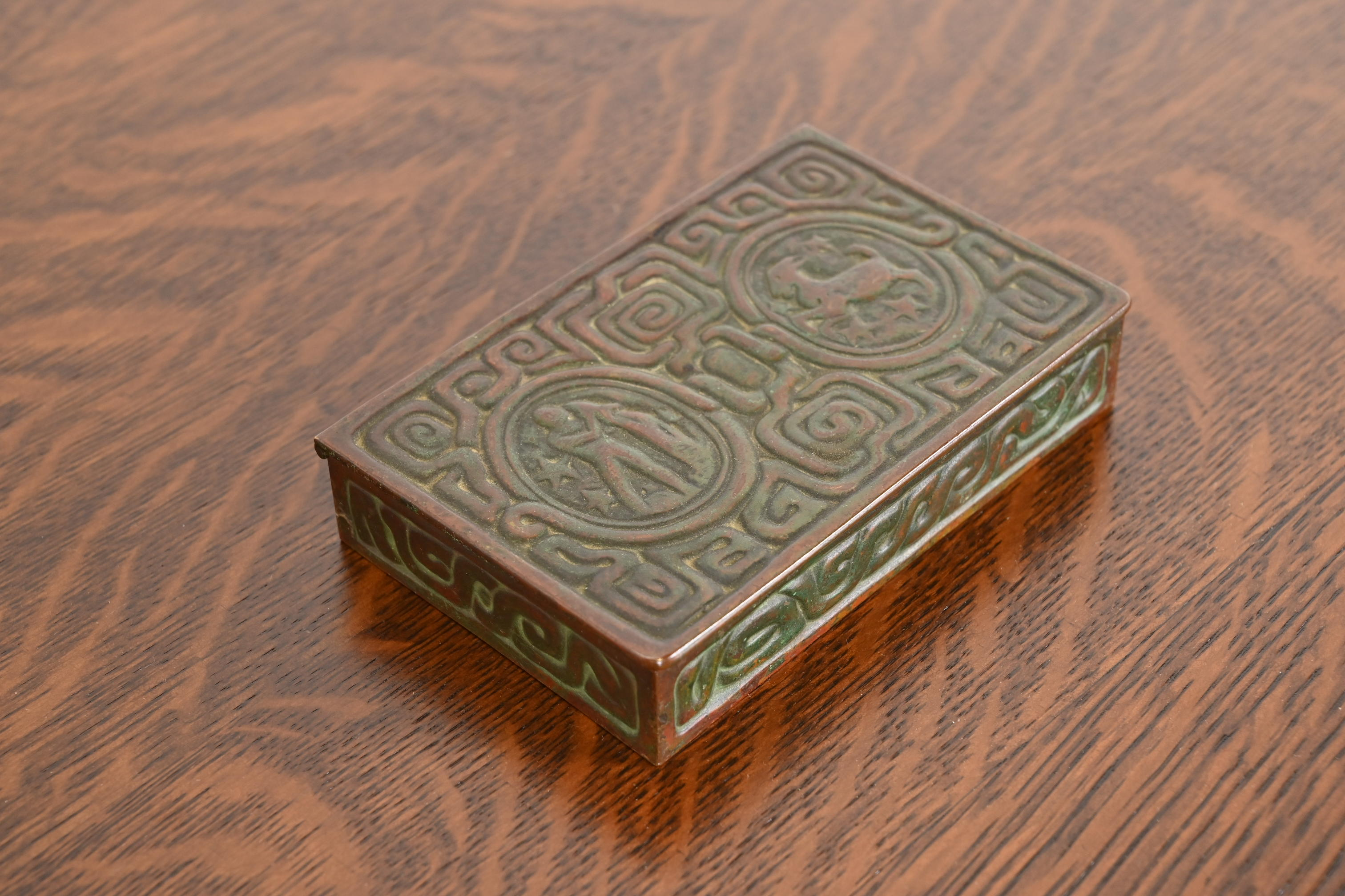 Tiffany Studios New York Zodiac Patinated Bronze Box, Circa 1910 - Image 3