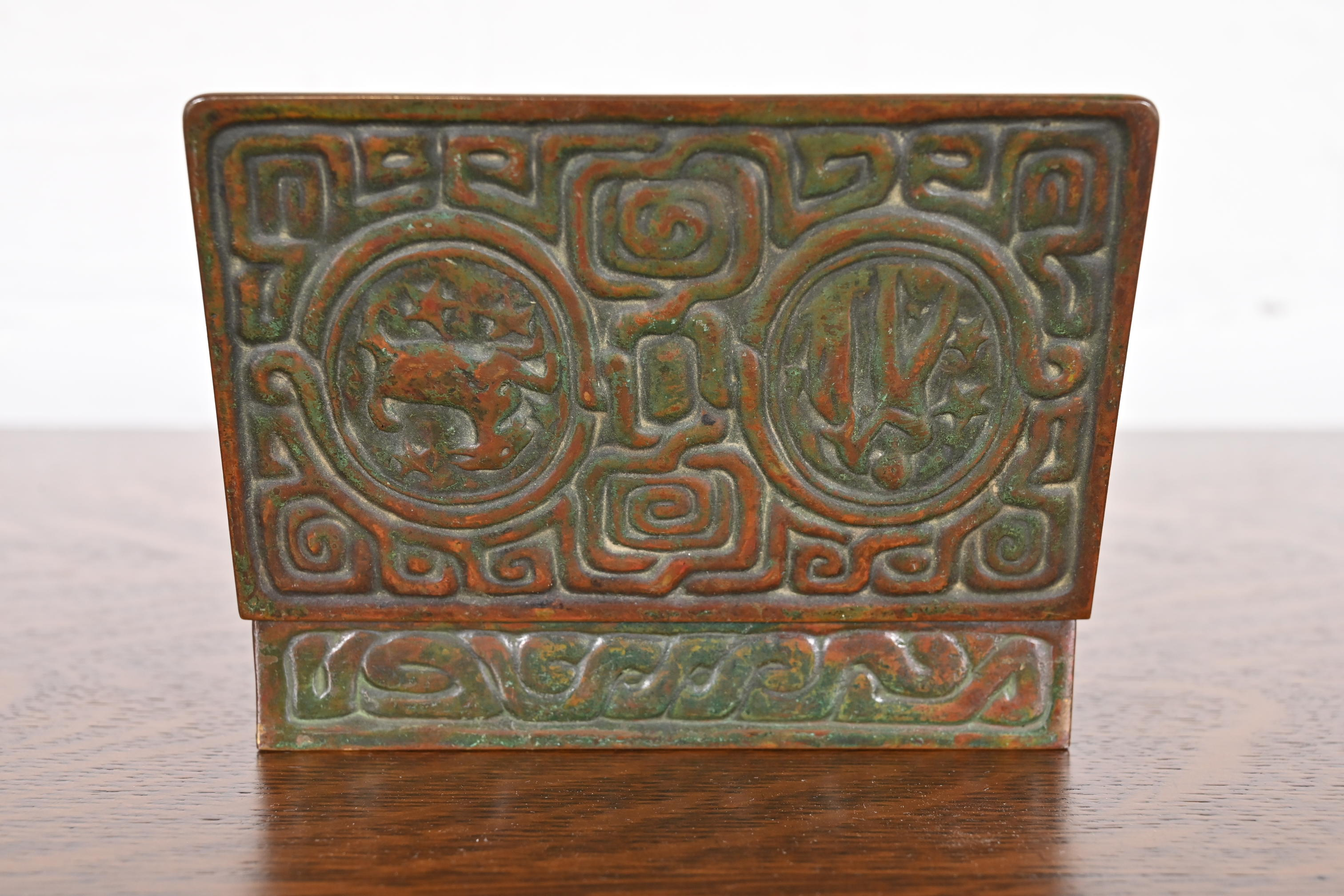 Tiffany Studios New York Zodiac Patinated Bronze Box, Circa 1910 - Image 6