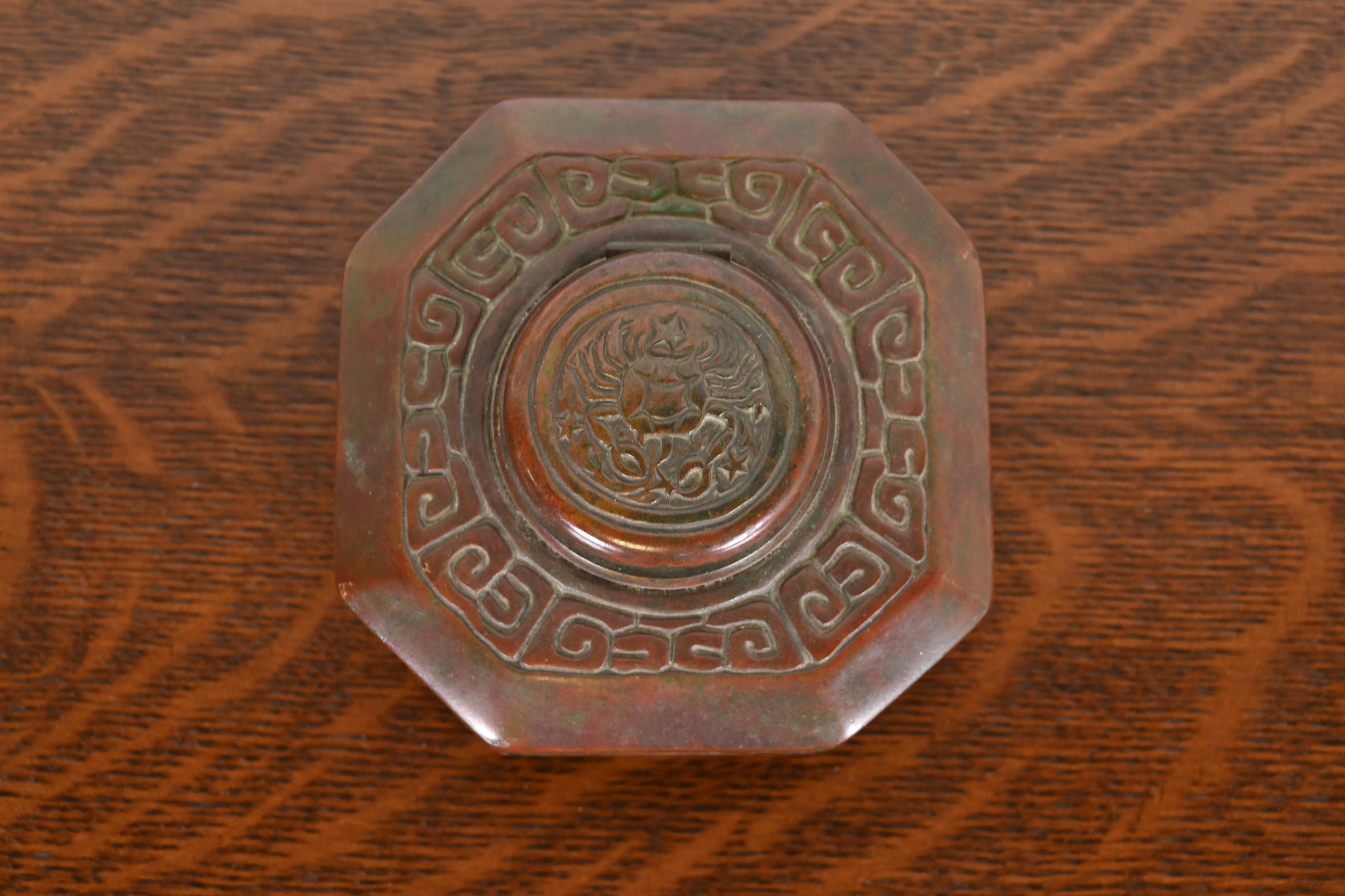 Tiffany Studios New York Zodiac Patinated Bronze Inkwell, Circa 1910 - Image 5