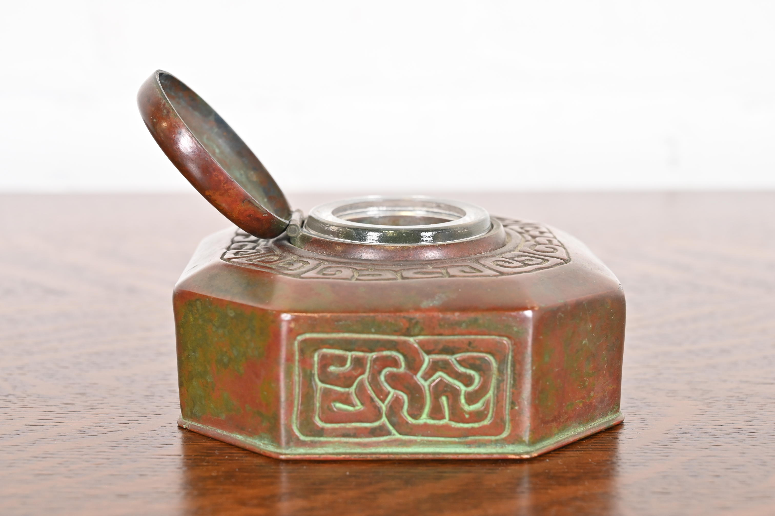 Tiffany Studios New York Zodiac Patinated Bronze Inkwell, Circa 1910 - Image 8