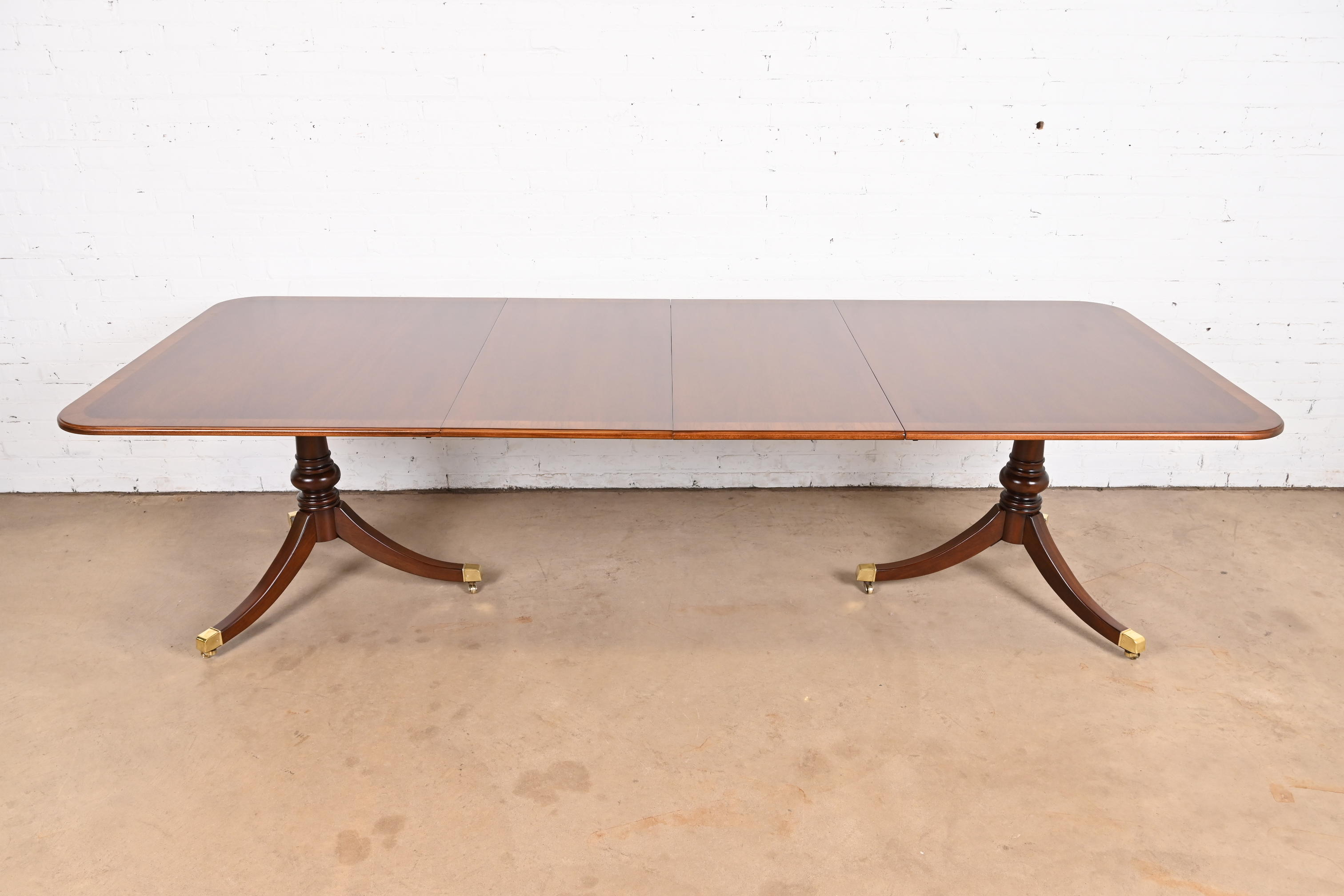 Drexel Heritage Georgian Banded Mahogany Double Pedestal Extension Dining Table, Newly Refinished - Image 3
