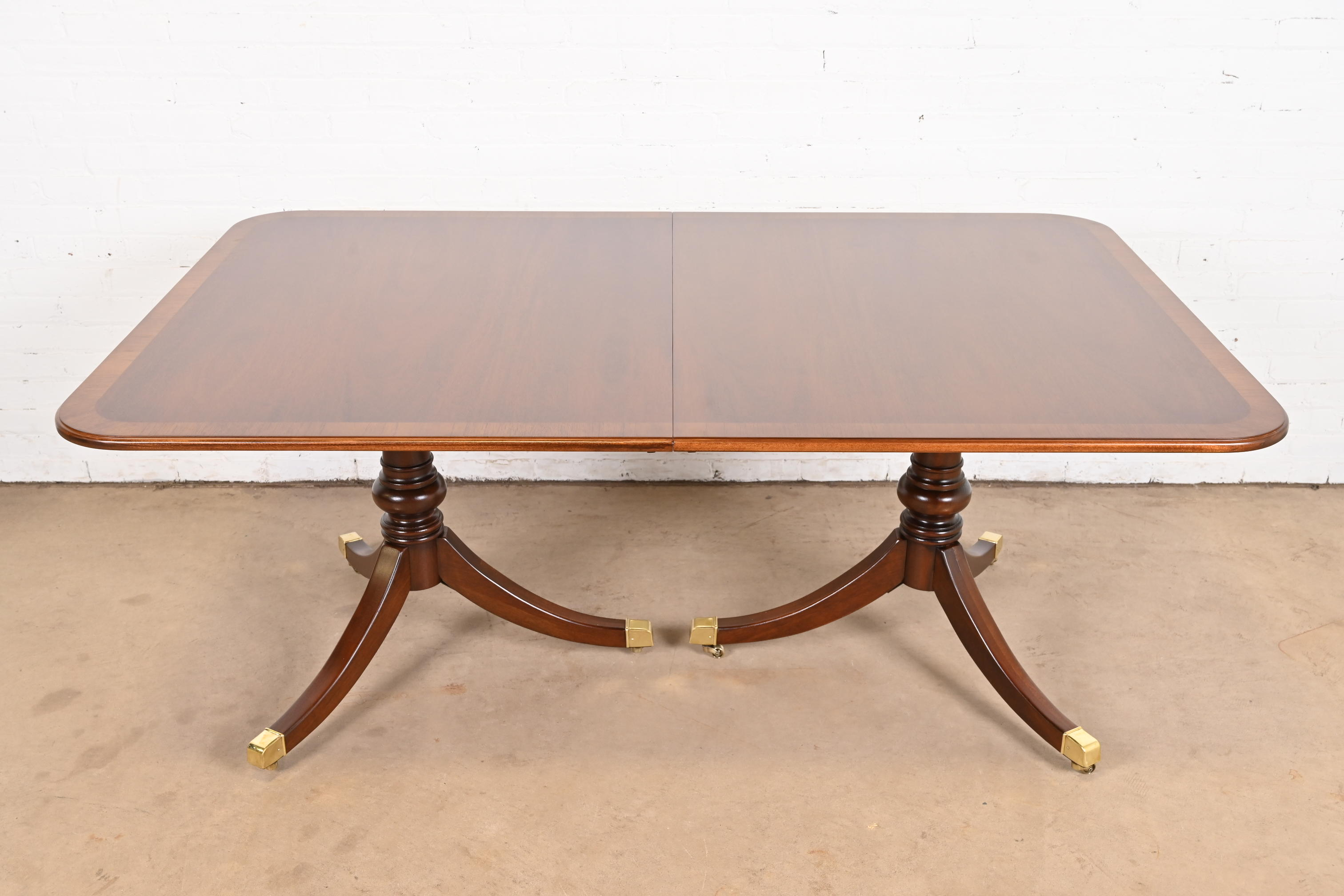Drexel Heritage Georgian Banded Mahogany Double Pedestal Extension Dining Table, Newly Refinished - Image 9