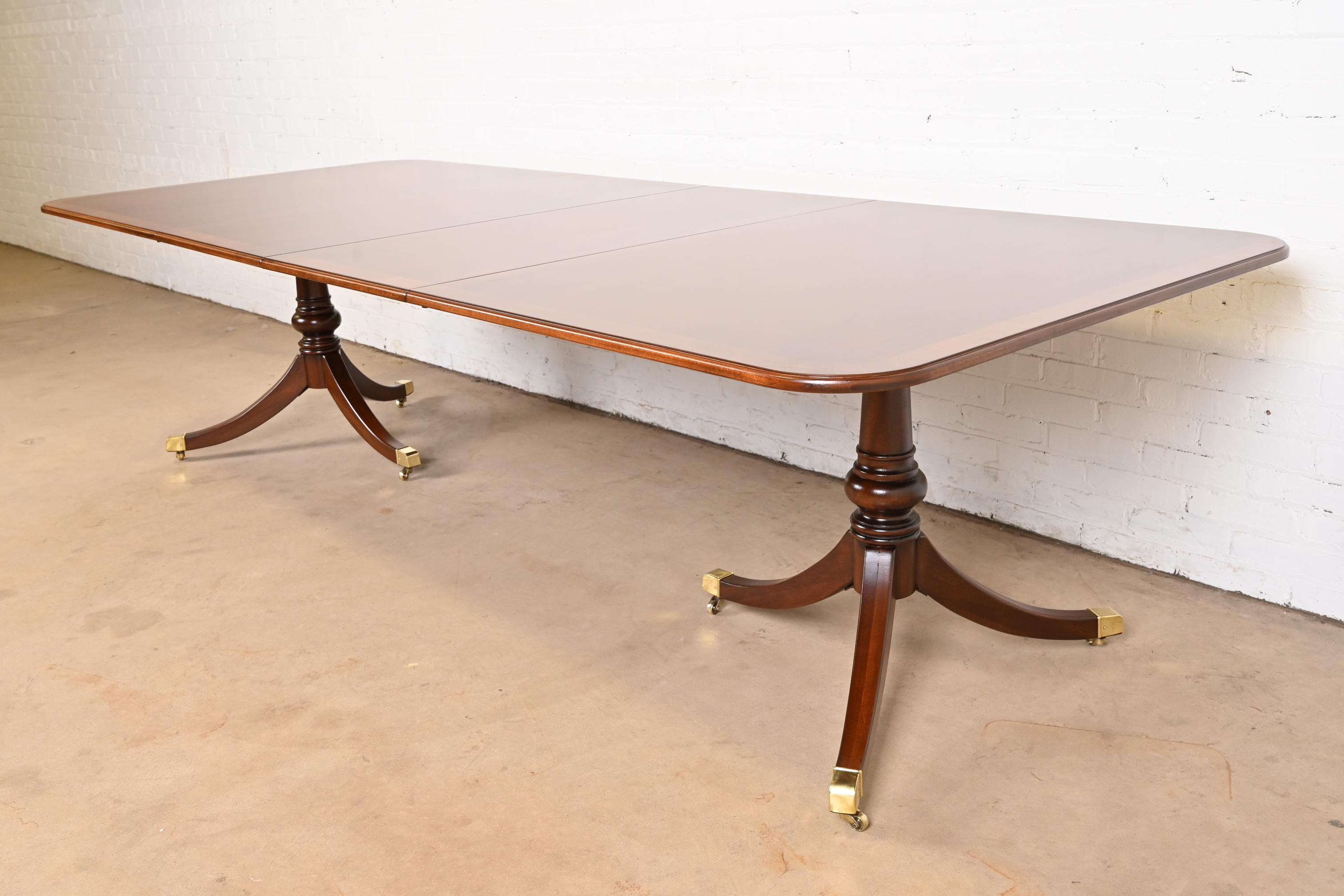 Drexel Heritage Georgian Banded Mahogany Double Pedestal Extension Dining Table, Newly Refinished - Image 2