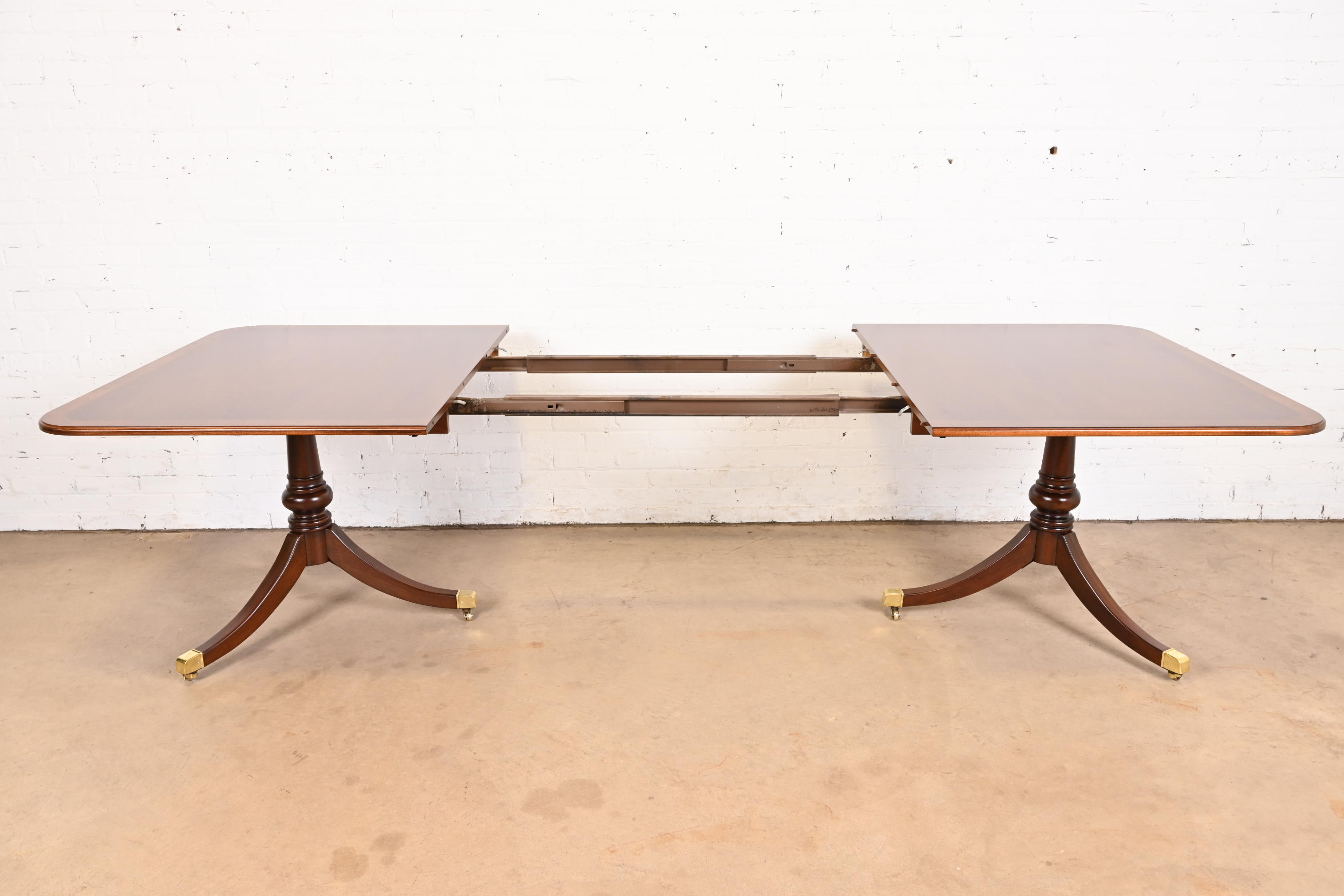 Drexel Heritage Georgian Banded Mahogany Double Pedestal Extension Dining Table, Newly Refinished - Image 8