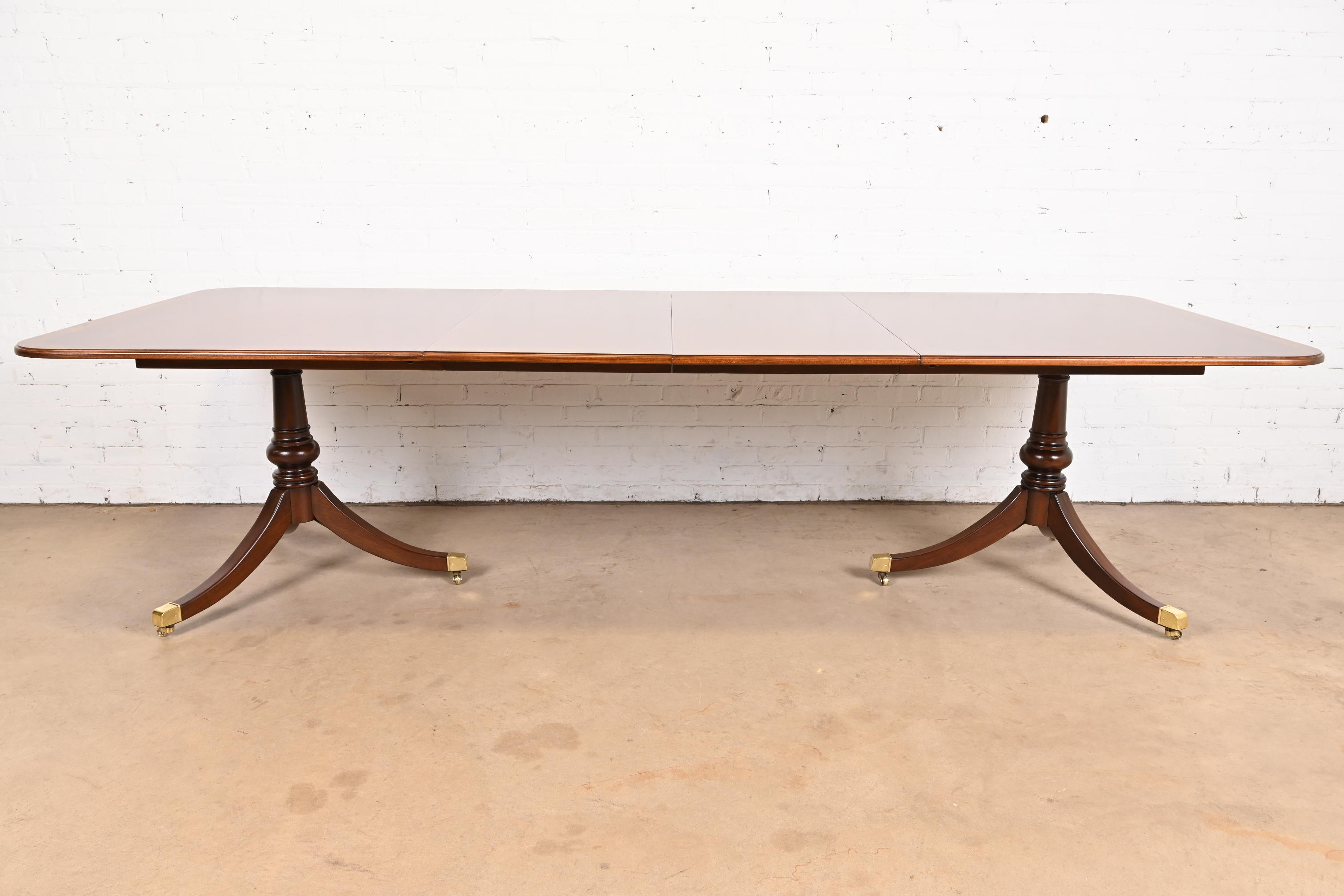 Drexel Heritage Georgian Banded Mahogany Double Pedestal Extension Dining Table, Newly Refinished - Image 4