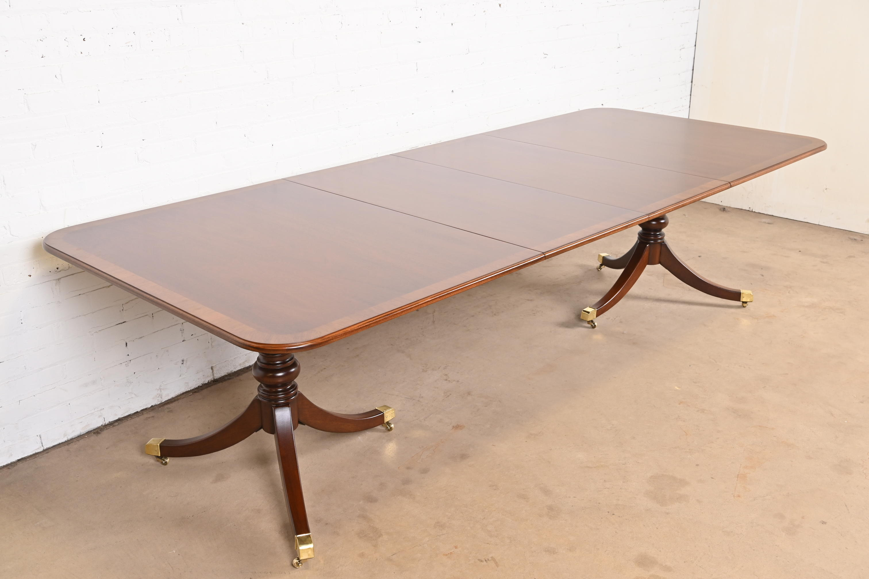 Drexel Heritage Georgian Banded Mahogany Double Pedestal Extension Dining Table, Newly Refinished - Image 5