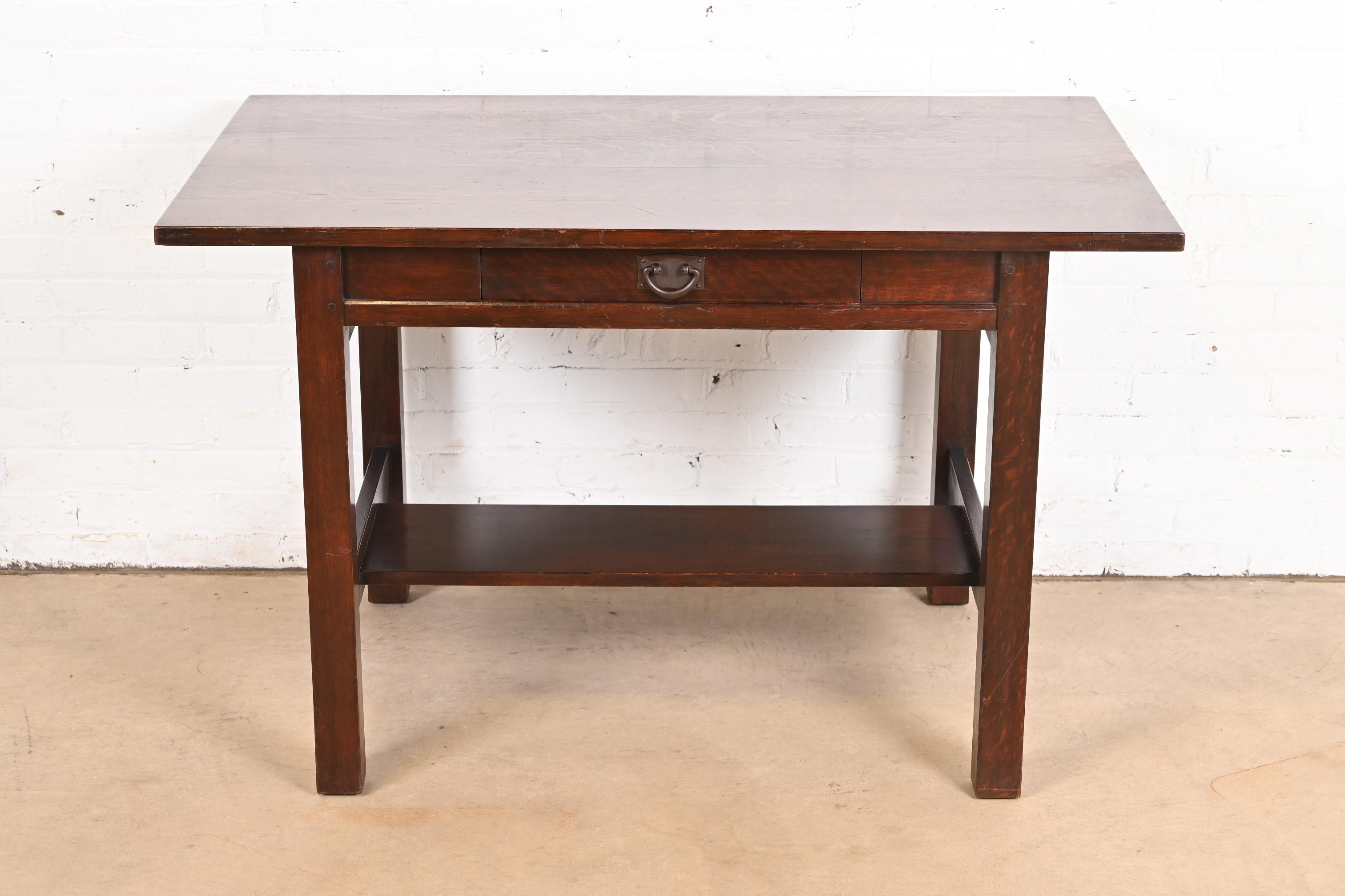 Gustav Stickley Mission Oak Arts & Crafts Desk or Library Table, Circa 1900 - Image 4