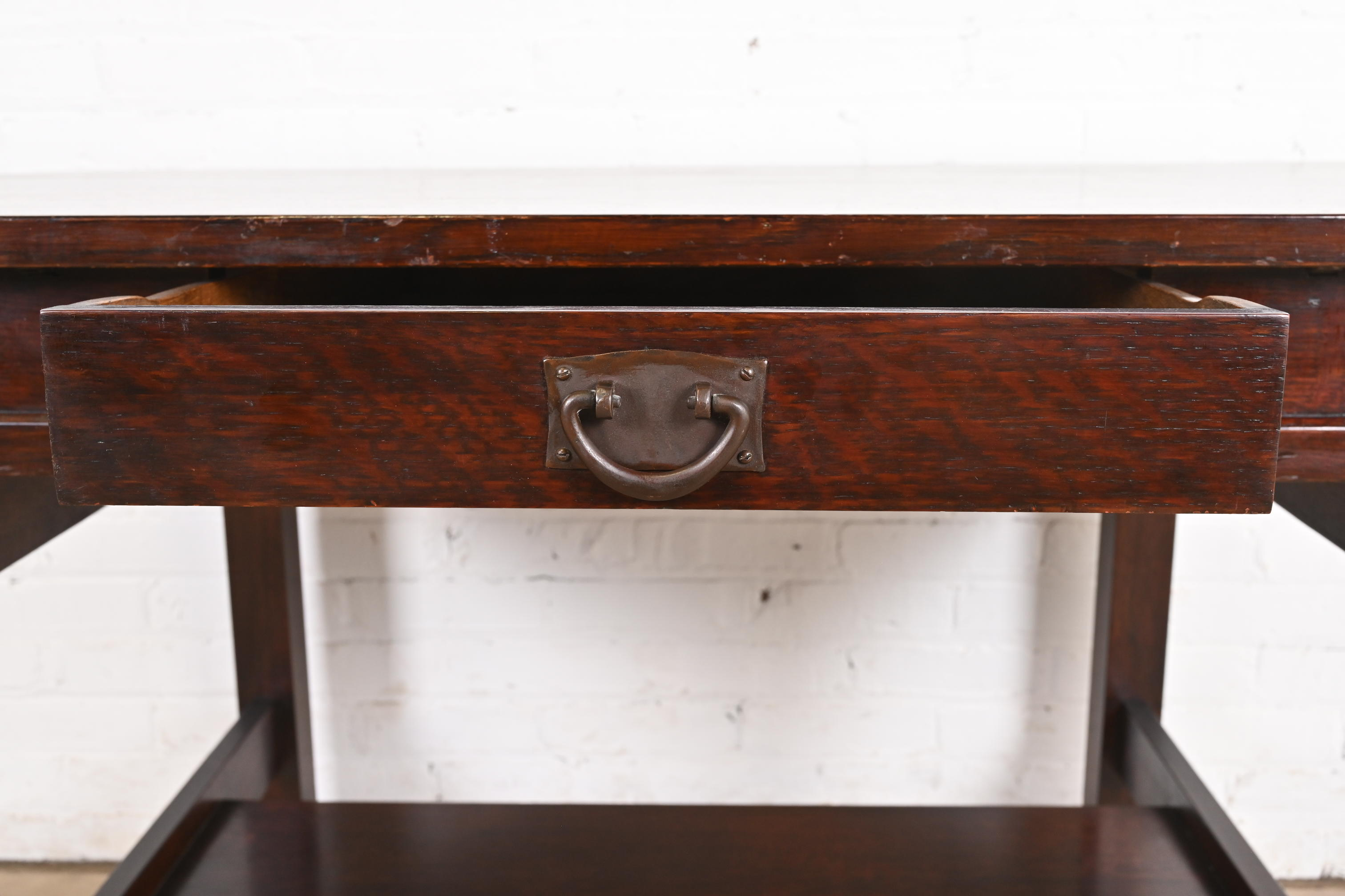 Gustav Stickley Mission Oak Arts & Crafts Desk or Library Table, Circa 1900 - Image 9