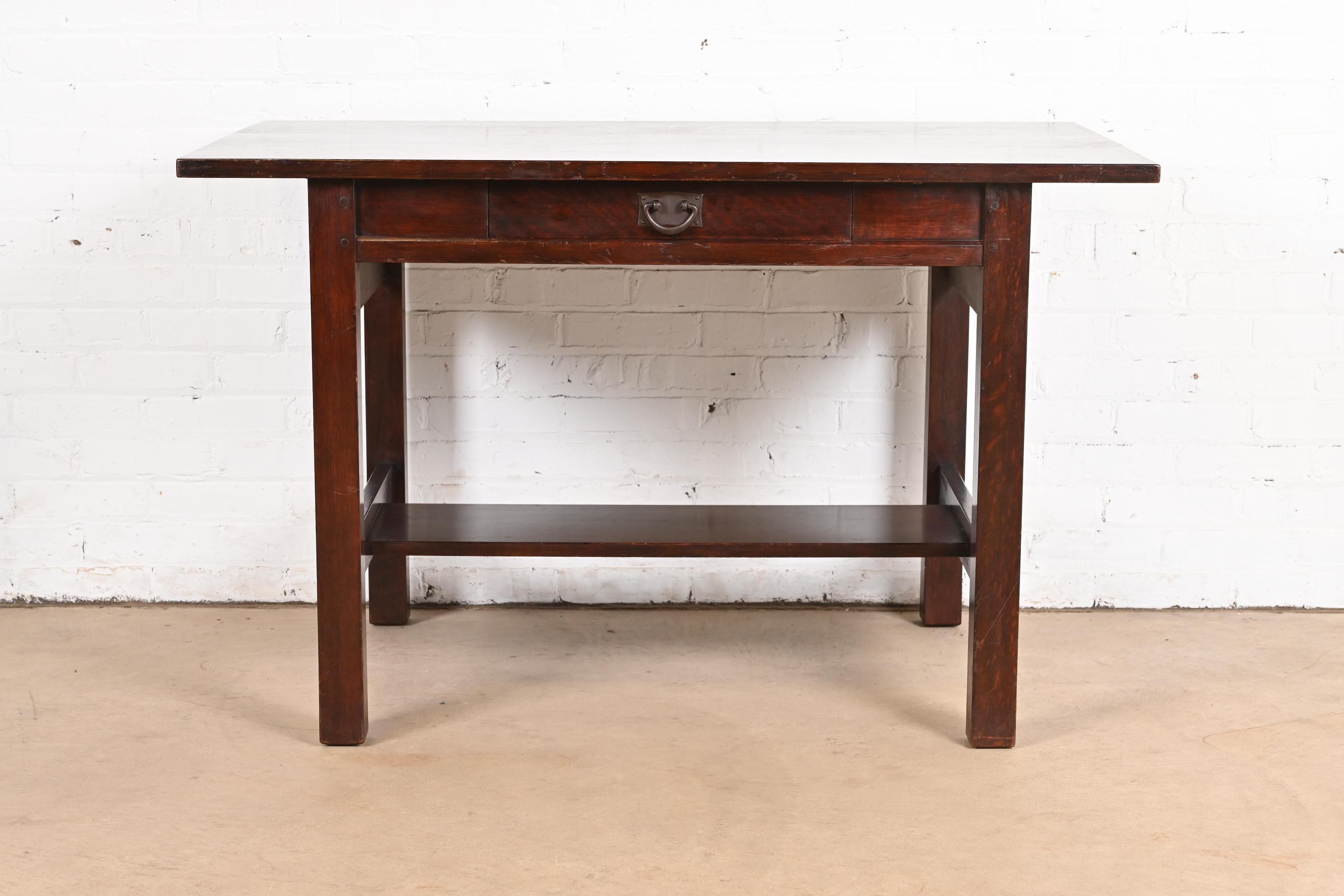 Gustav Stickley Mission Oak Arts & Crafts Desk or Library Table, Circa 1900 - Image 3