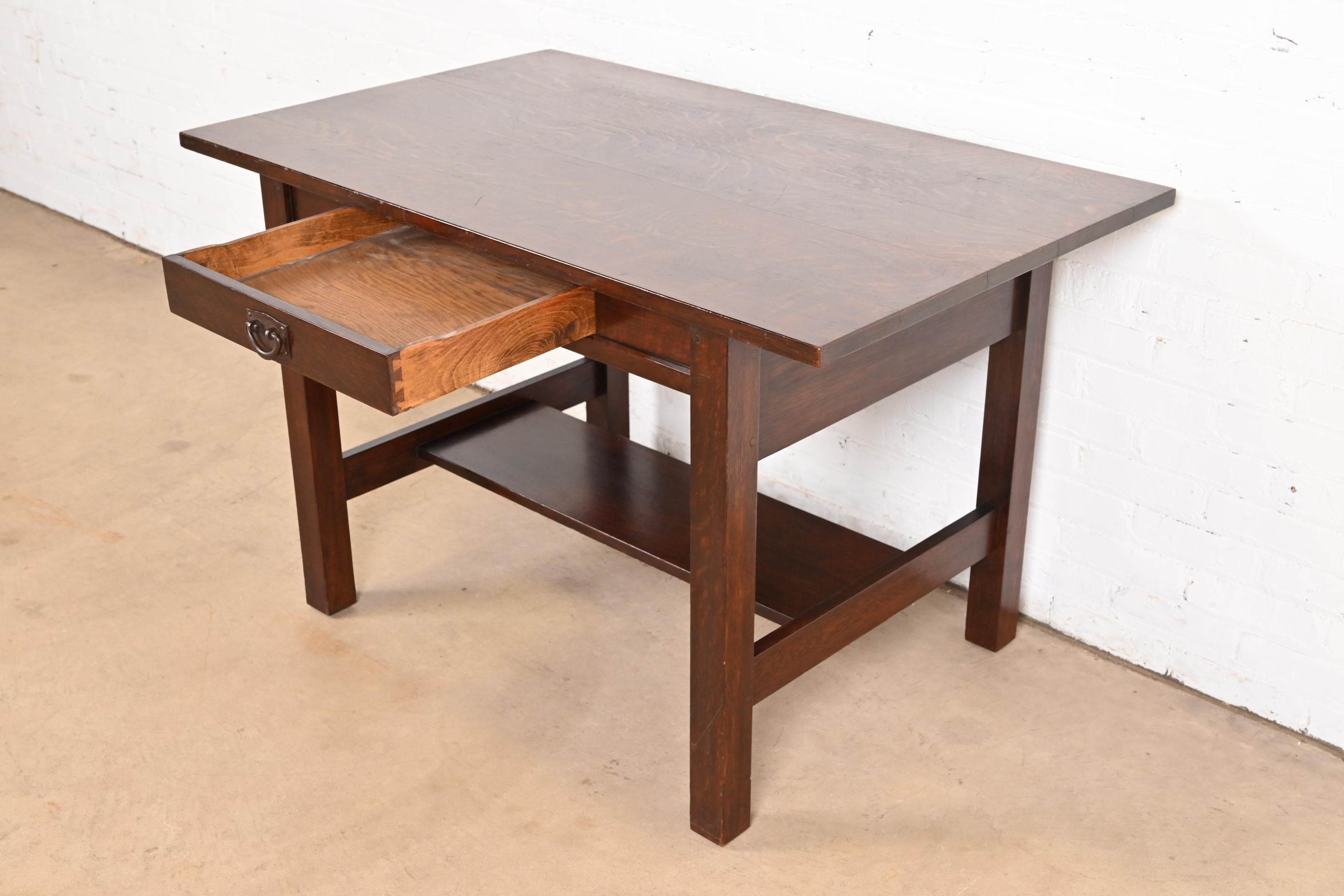 Gustav Stickley Mission Oak Arts & Crafts Desk or Library Table, Circa 1900 - Image 8